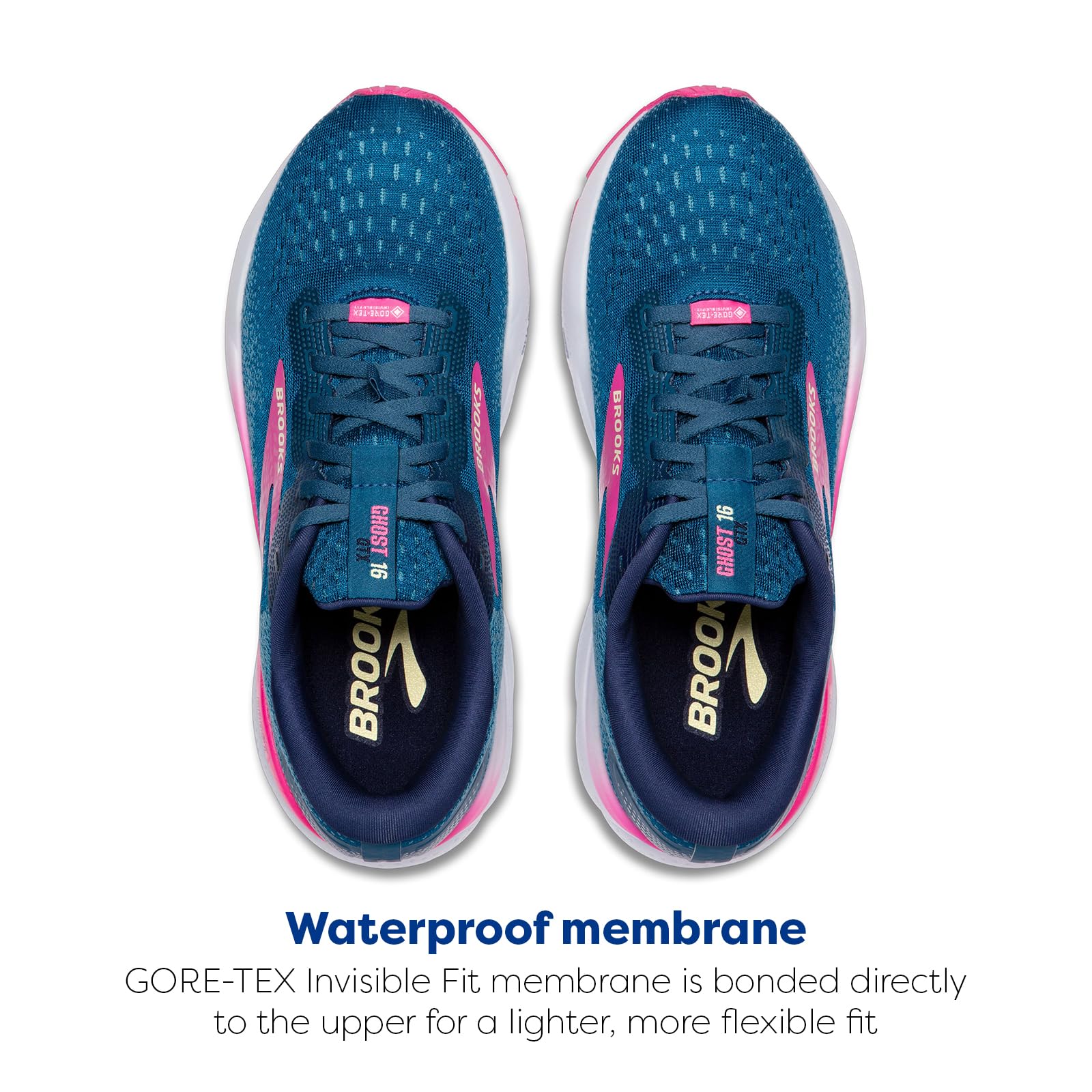 Brooks Women's Ghost 16 GTX Waterproof Neutral Running Shoe - Moroccan Blue/Pink/Yellow - 10 Medium