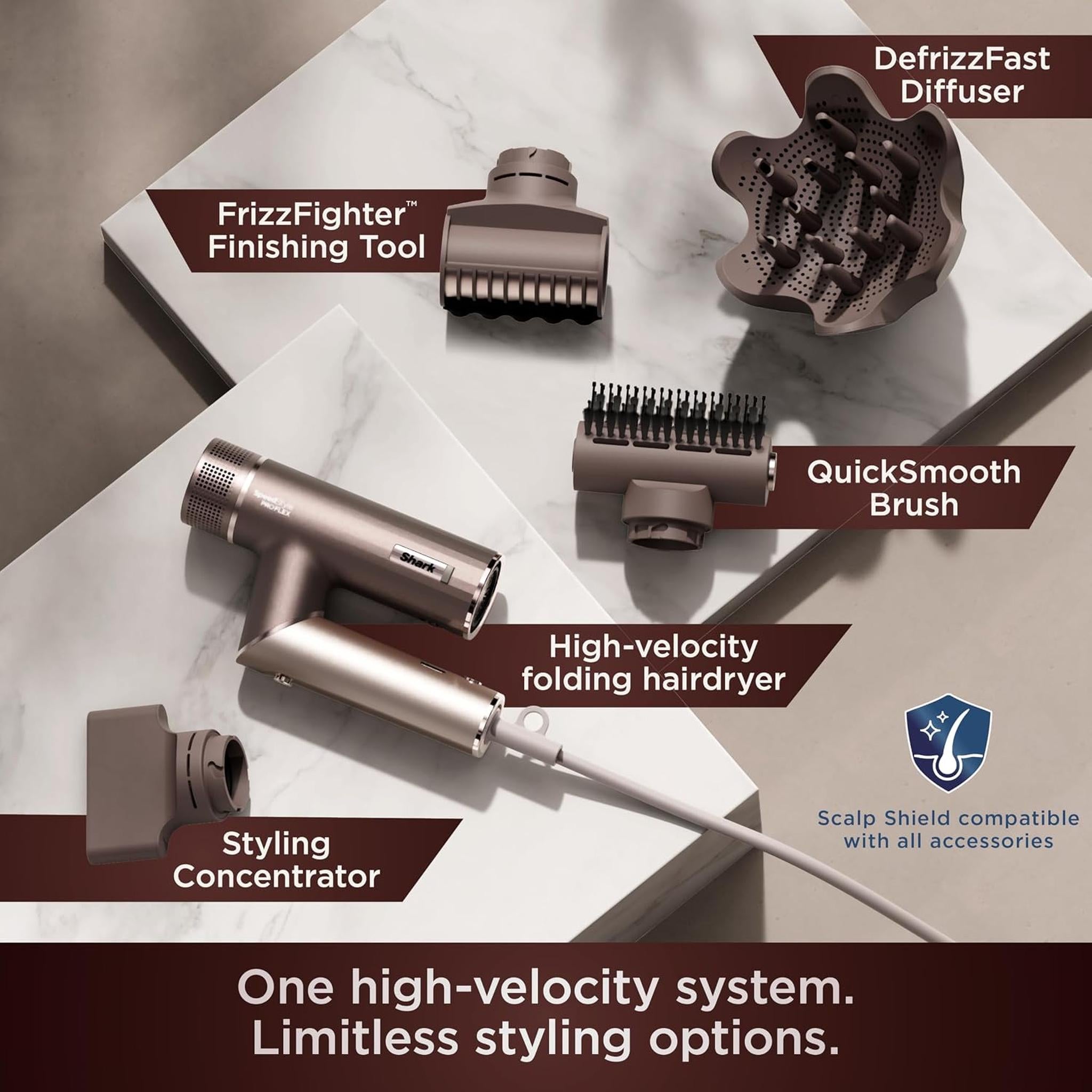 Shark SpeedStyle Pro Flex High-Velocity Dryer, Scalp Shield, HD542 - Reconditioned