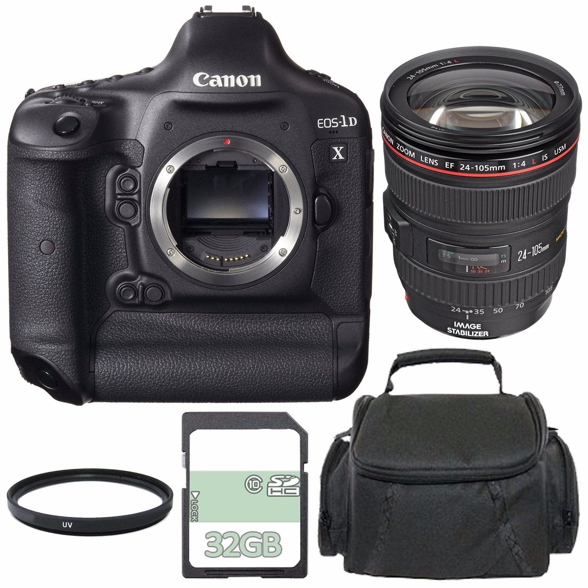 Canon EOS-1D X DSLR Camera Body Only + Canon EF 24-105mm f/4L IS USM Lens + 32GB + Carrying Case + 77mm Multicoated UV Filter Bundle Canon