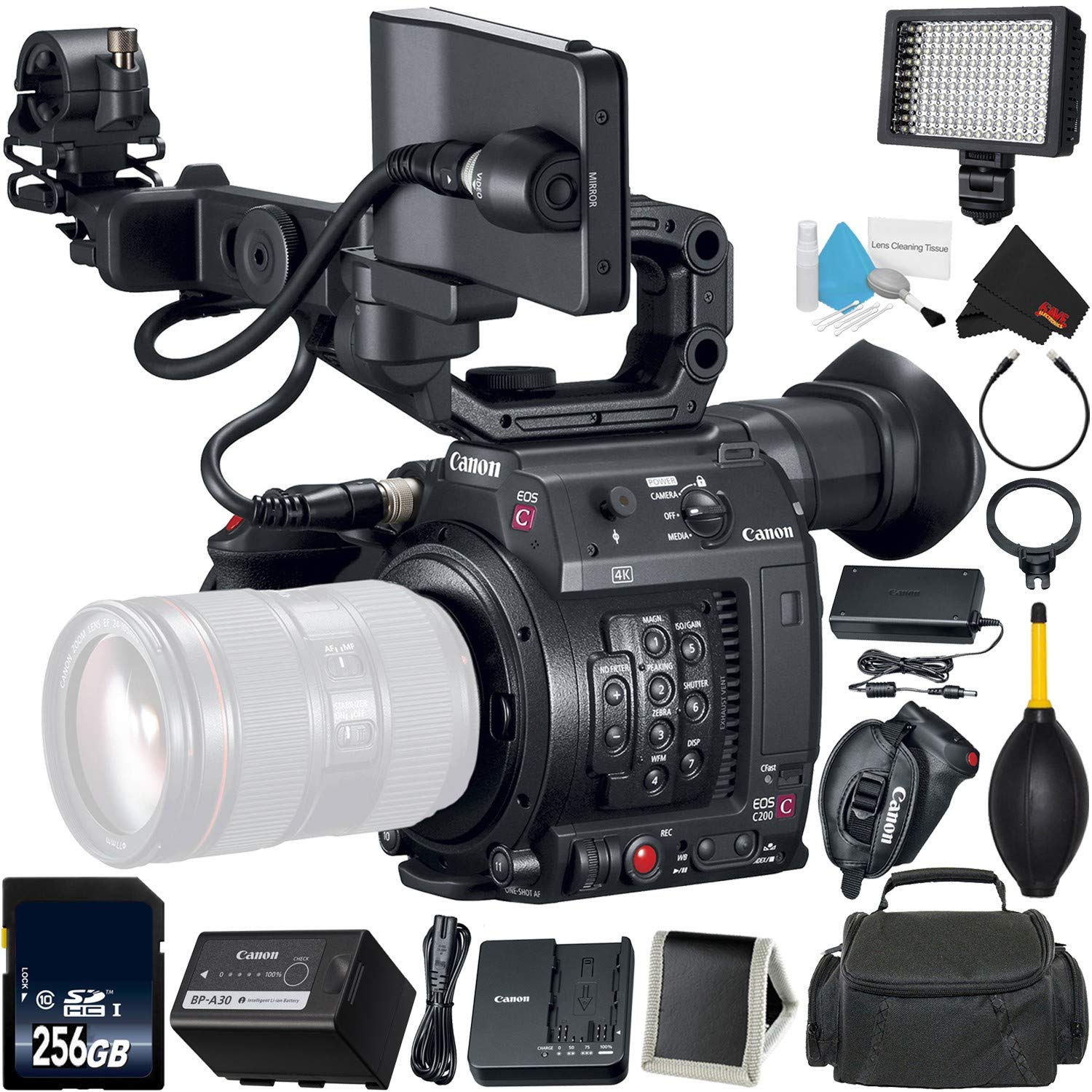 Canon EOS C200 Cinema Camera -EF-Mount International Model 2215C002 Bundle with 256GB High Speed SDXC Memory Card + Mo
