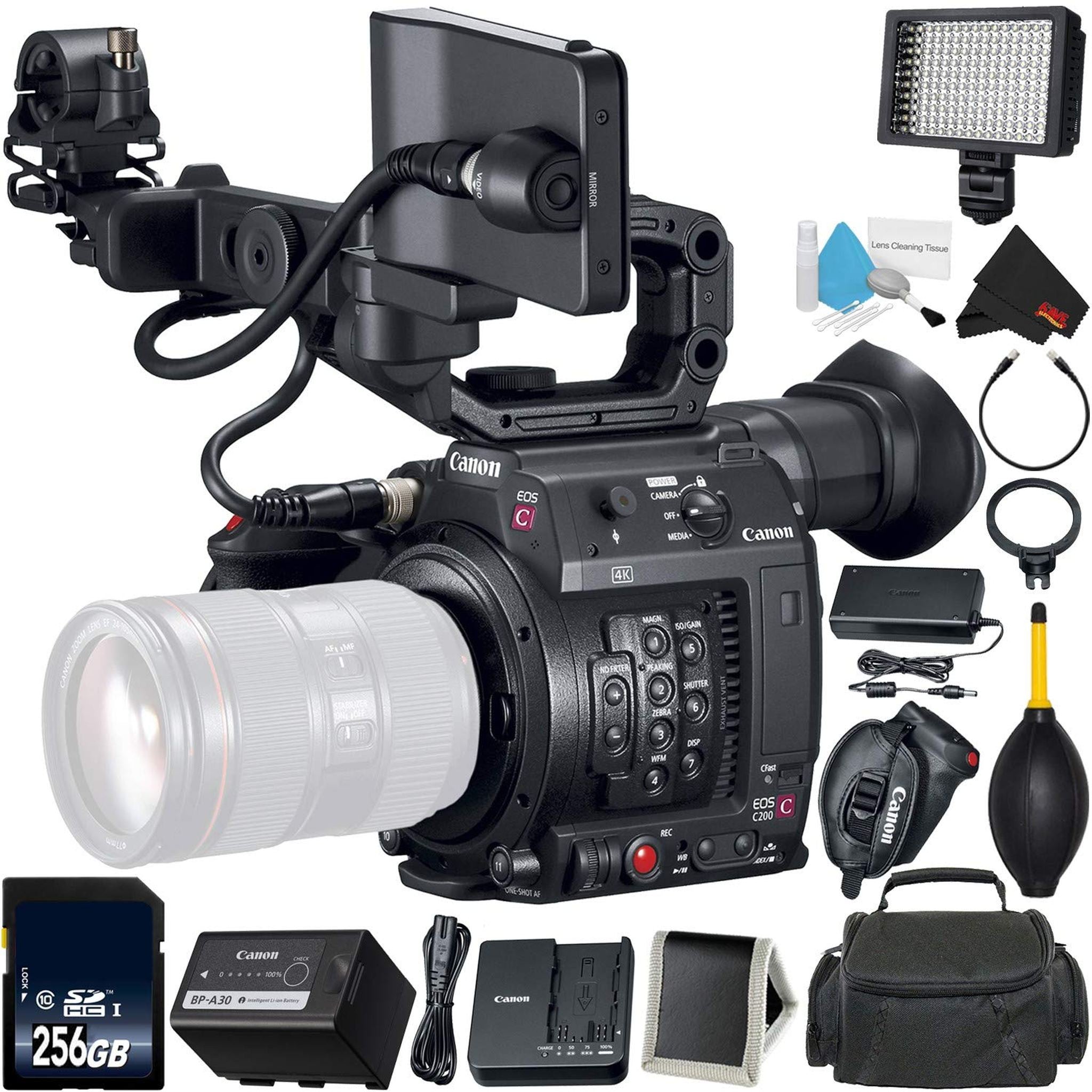 Canon EOS C200 Cinema Camera -EF-Mount International Model 2215C002 Bundle with 256GB High Speed SDXC Memory Card + Mo Canon