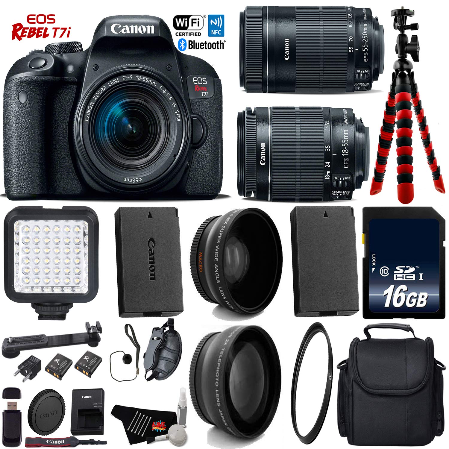 Canon EOS Rebel T7i DSLR Camera + 18-55mm Lens & 55-250mm Lens Bundle 10