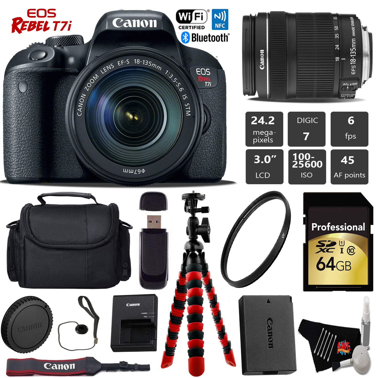 Canon EOS Rebel T7i DSLR Camera with 18-135mm is STM Lens Bundle 3