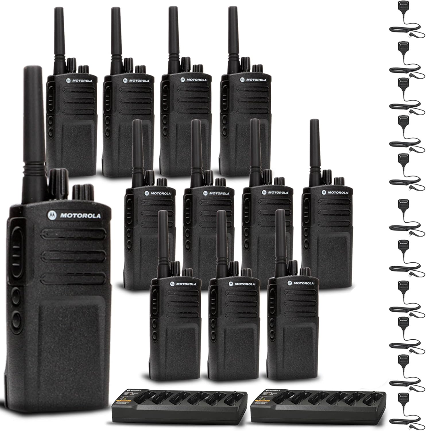 2 x Motorola Charger + 12 x Motorola RMV2080 OnSite 2-Way Radio + Mic + More