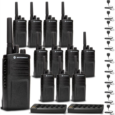 2 x Motorola Charger + 12 x Motorola RMV2080 OnSite 2-Way Radio + Mic + More