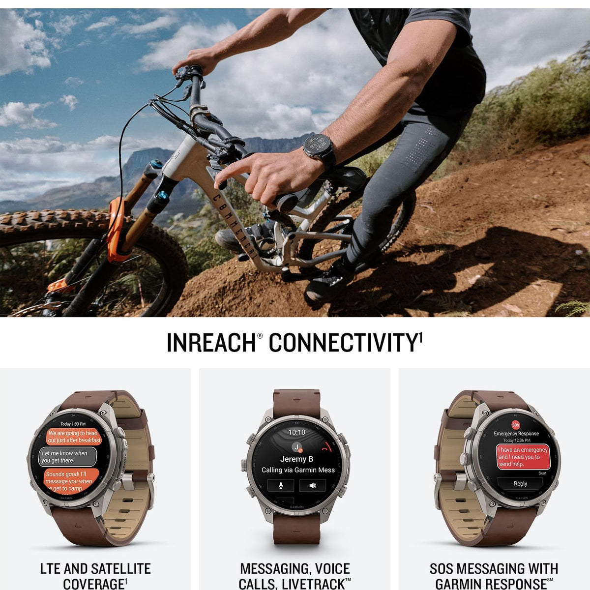 Garmin fēnix® 9 Pro, inReach®, Titanium, 47mm, Walnut Leather Band