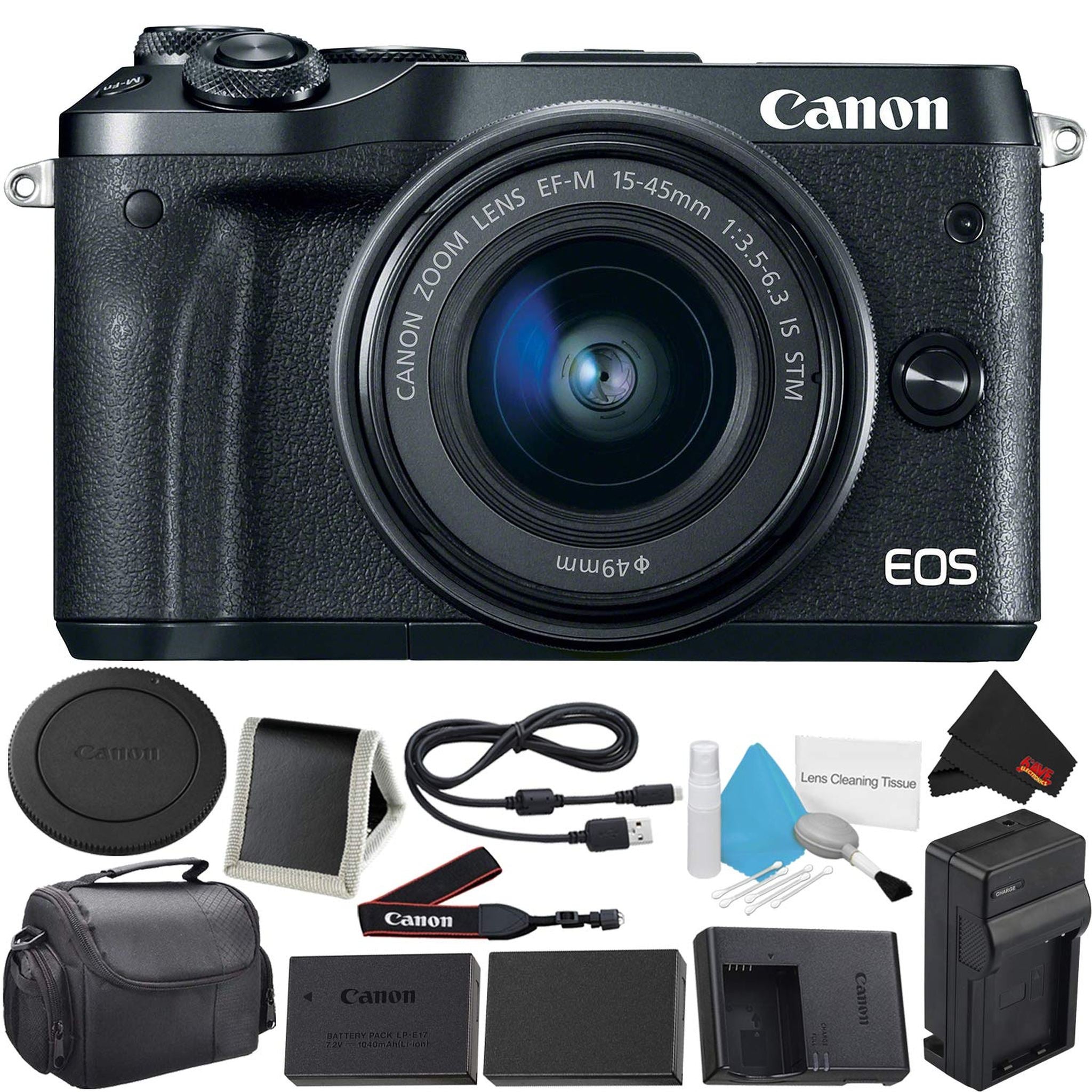 Canon EOS M6 Mirrorless Digital Camera with 15-45mm f/3.5-6.3 is STM Lens Kit- Bundle with Carrying Case + Extra Battery Canon