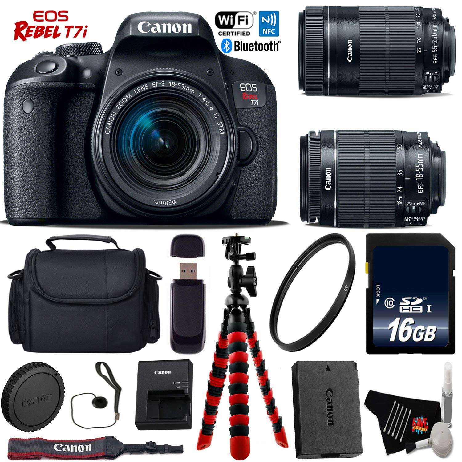 Canon EOS Rebel T7i DSLR Camera + 18-55mm Lens & 55-250mm Lens Bundle 10