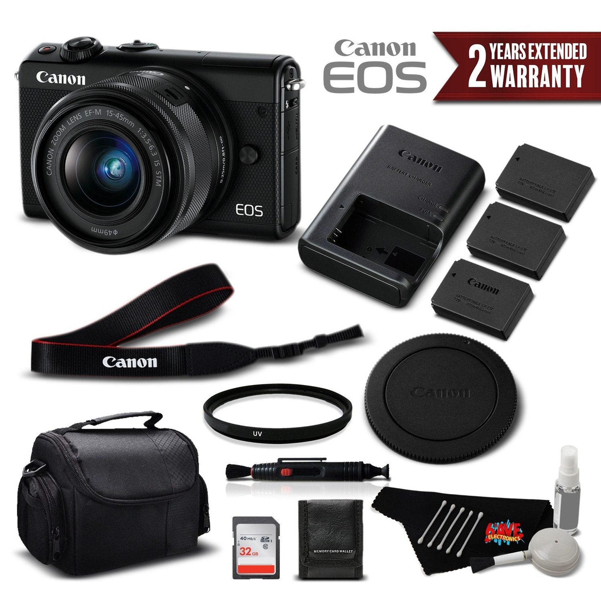 Canon EOS M100 Mirrorless Digital Camera with 15-45mm Lens Black 2209C011 International Version - Professional Bundle