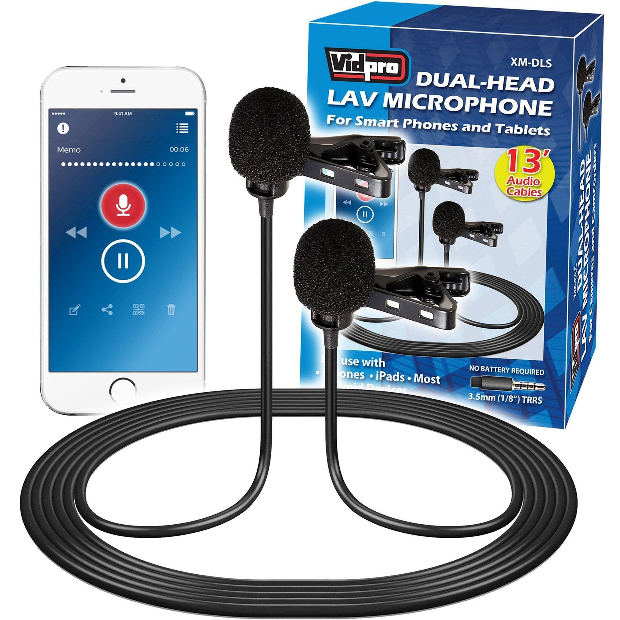Vidpro XM-DLS Dual-Head Interview Lavalier Microphone for Smartphones & Tablets VidPro