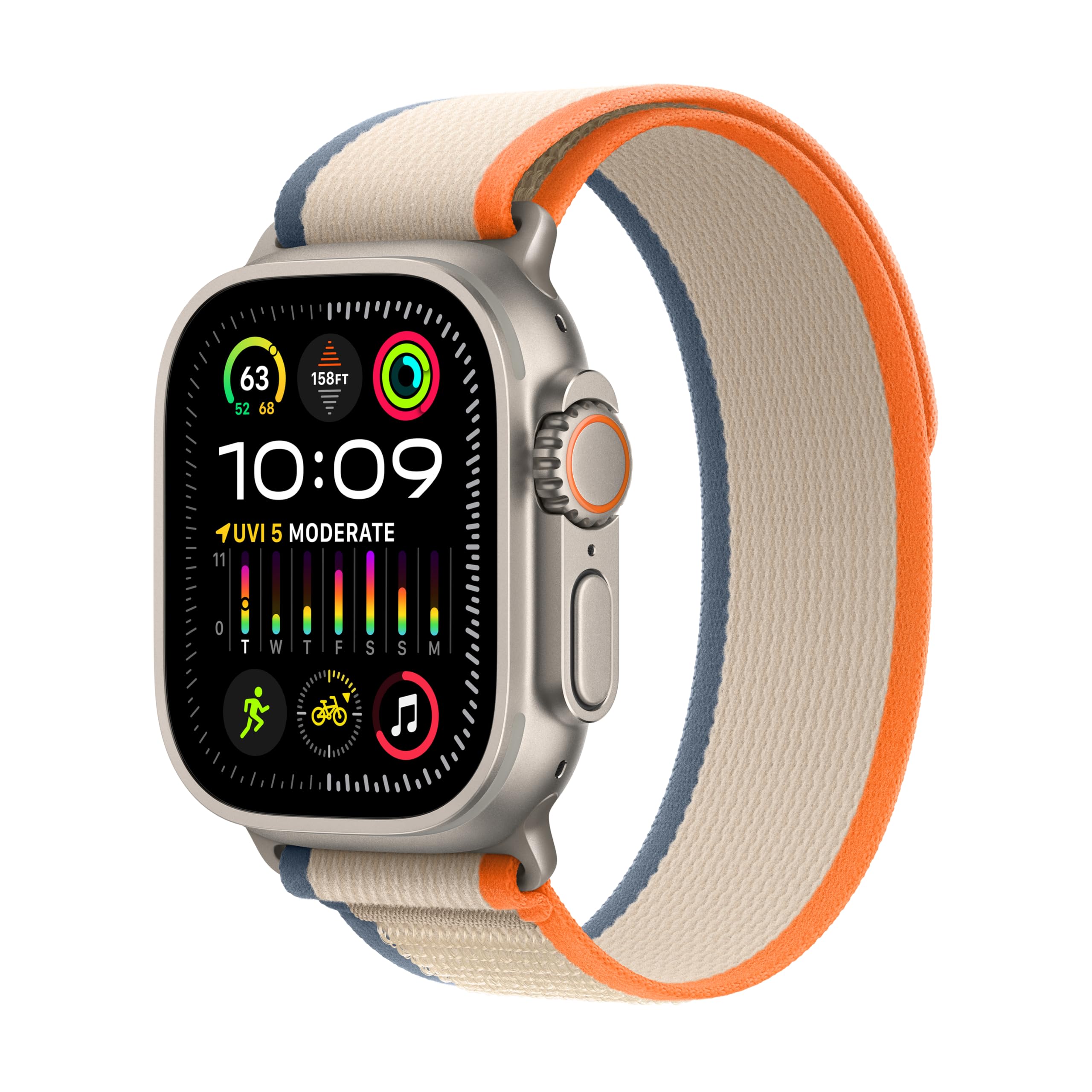 Apple Watch Ultra 2 GPS + Cellular 49mm Smartwatch with Rugged Titanium Case & Orange/Beige Trail Loop S/M. Fitness Tracker, Precision GPS, Action Button, Extra-Long Battery Life, Carbon Neutral