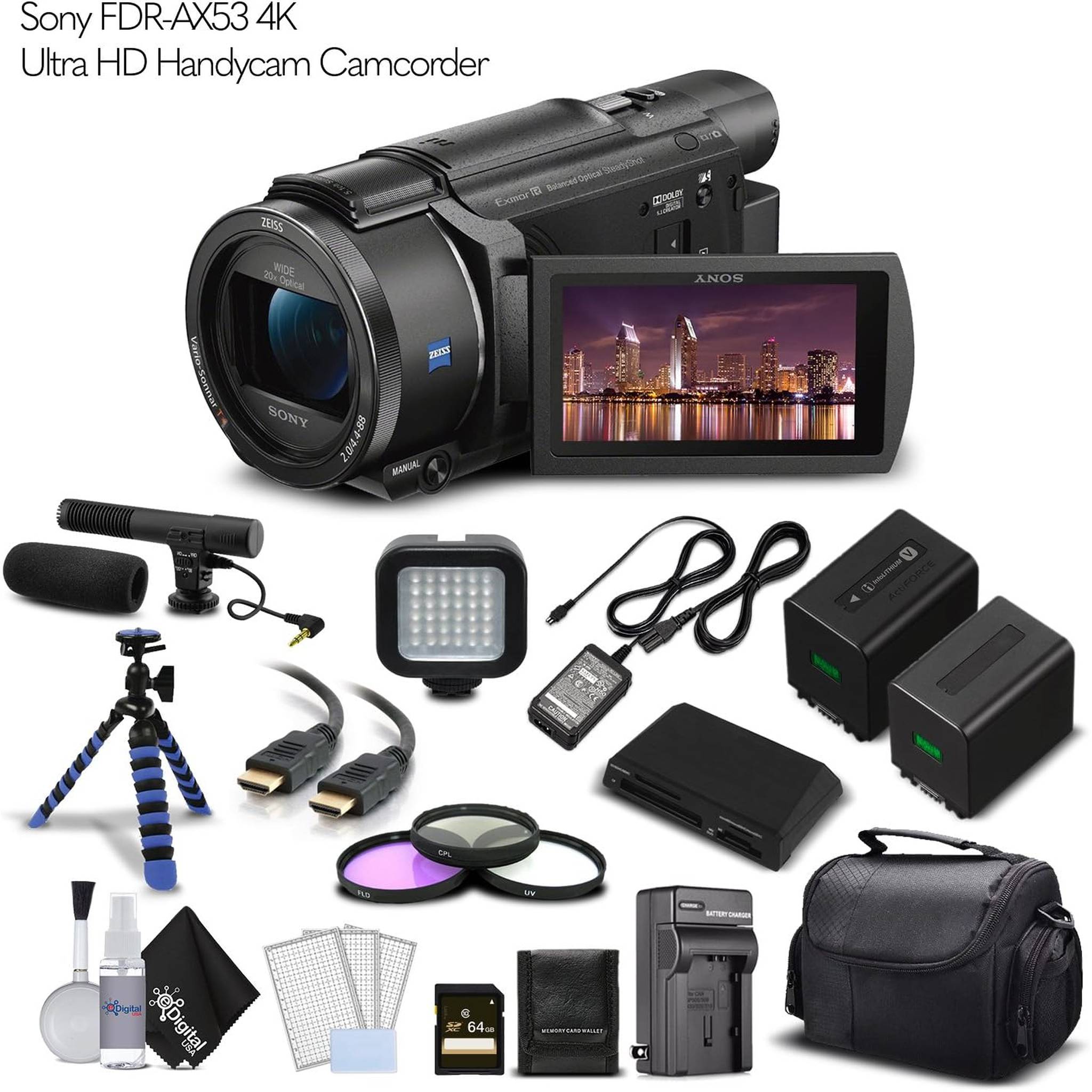 Sony FDR-AX53 4K Ultra HD Handycam Camcorder. Cinematographer Bundle Sony