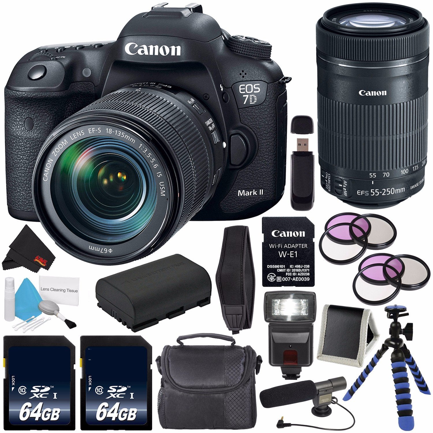 Canon EOS 7D Mark II DSLR Camera (International Version) with 18-135mm f/3.5-5.6 IS USM Lens & W-E1 Wi-Fi Adapter 9128B1