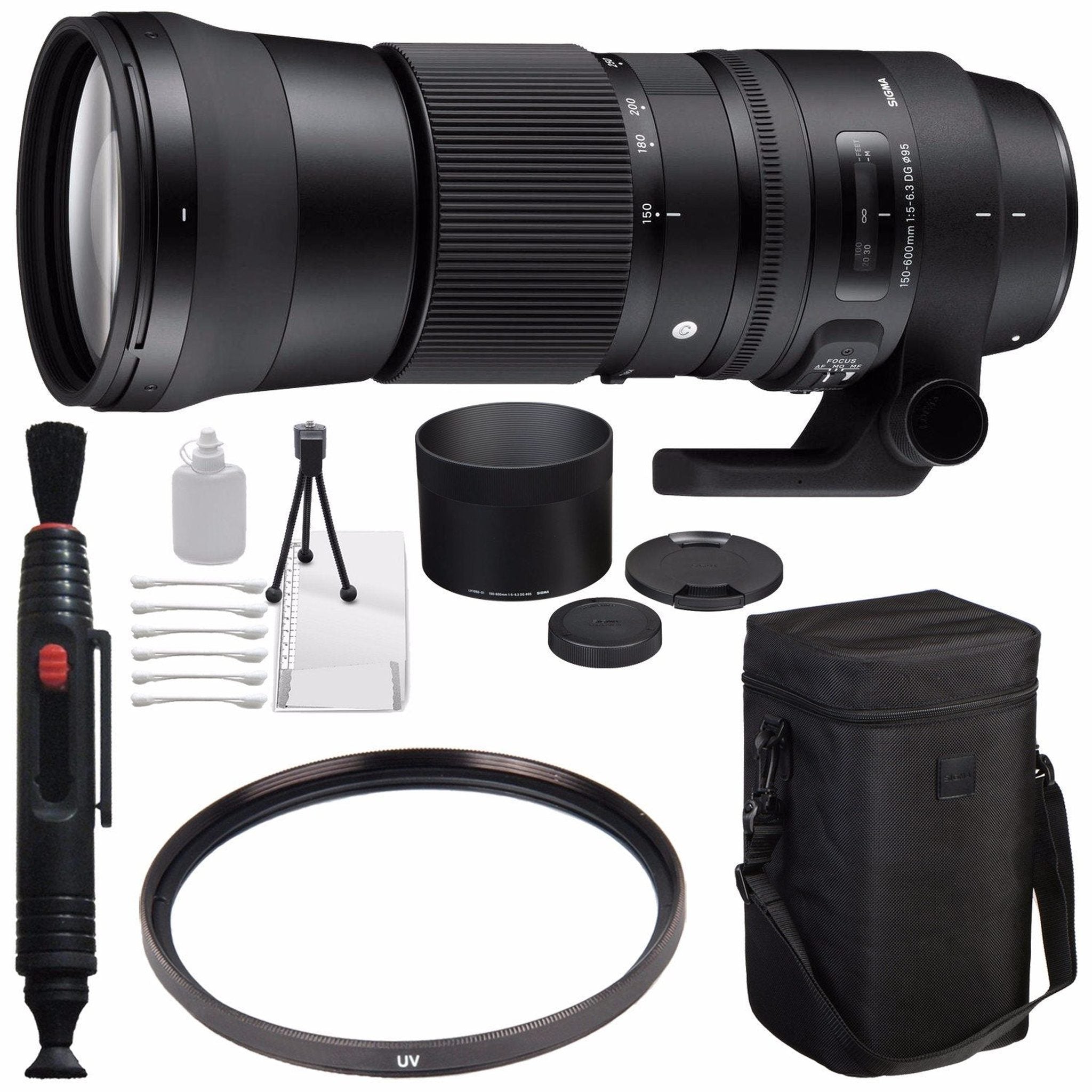 Sigma 150-600mm f/5-6.3 DG OS HSM Contemporary Lens for Nikon F + 95mm UV Filter + Deluxe Cleaning Kit + Lens Cleaning P Sigma