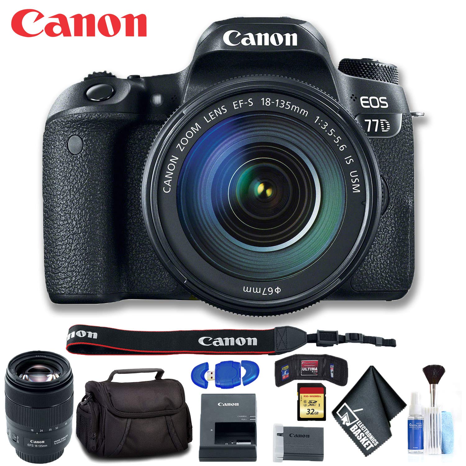 Canon EOS 77D DSLR Camera with 18-135mm USM Lens Intl Model Deluxe Bundle