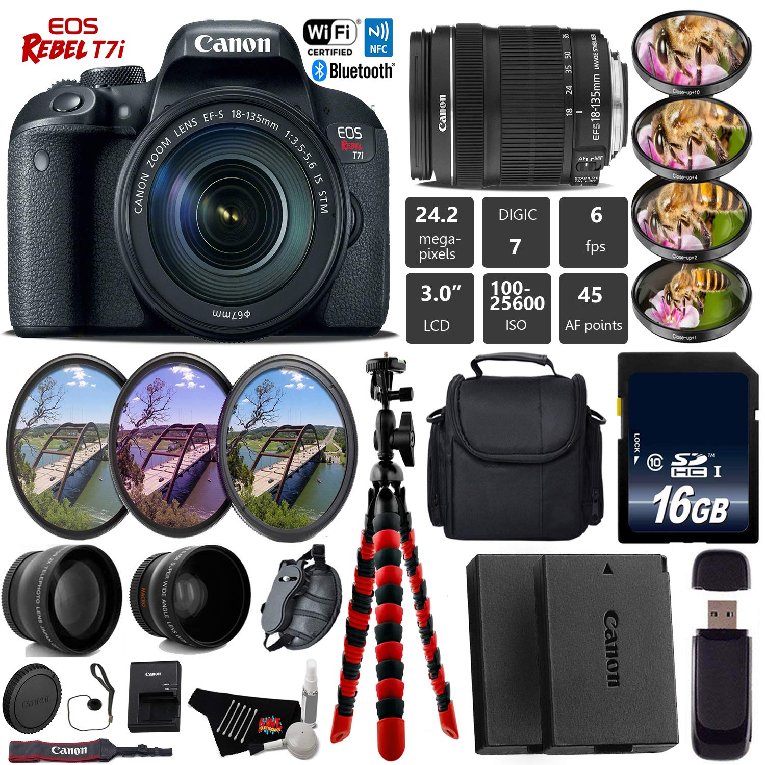 Canon EOS Rebel T7i DSLR Camera with 18-135mm is STM Lens Pro Bundle