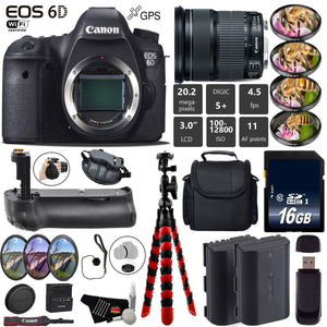 Canon EOS 6D DSLR Camera with 24-105mm is STM Lens + Professional Battery Grip + 4PC Macro Filter Kit + LED Kit + Extra Canon