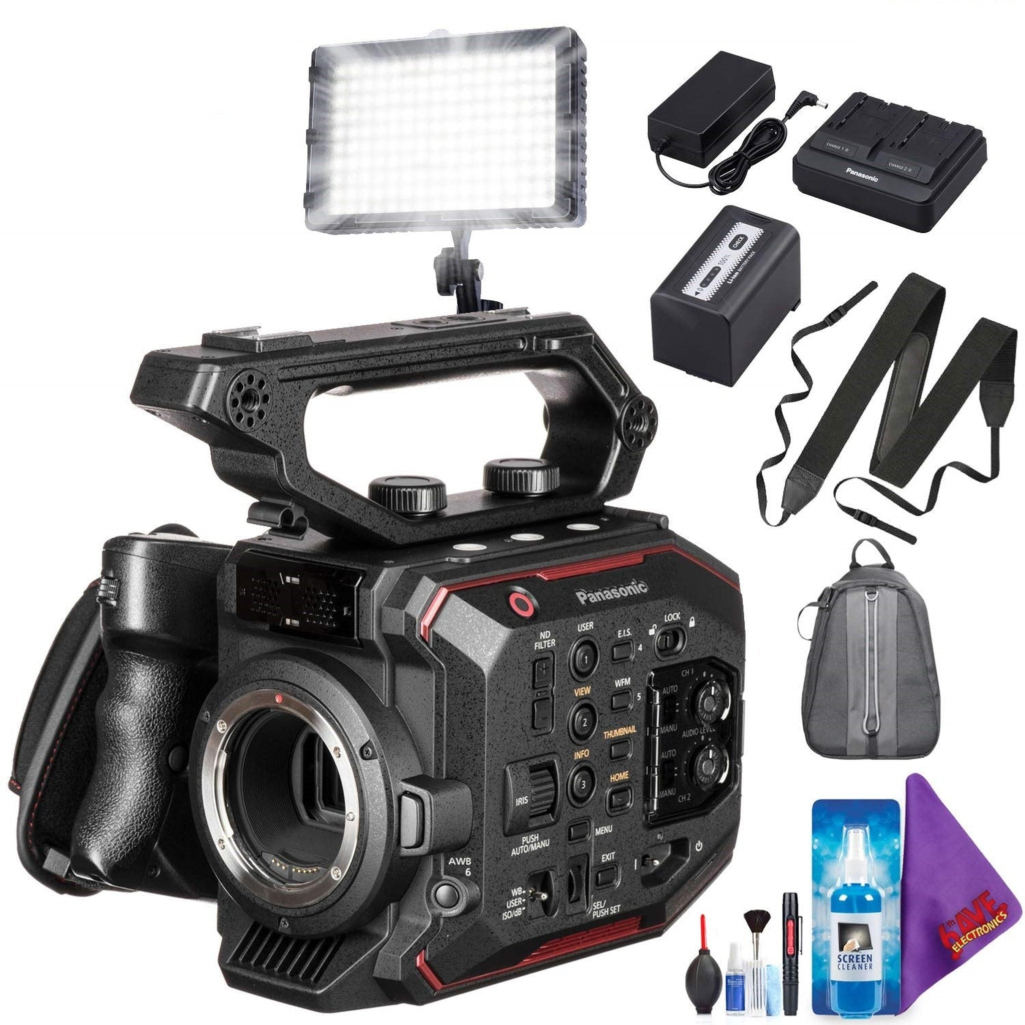 Panasonic AU-EVA1 Compact 5.7K Super 35mm Cinema Camera - Battery - Backpack - LED Panel Light - Pro Accessories Bundle