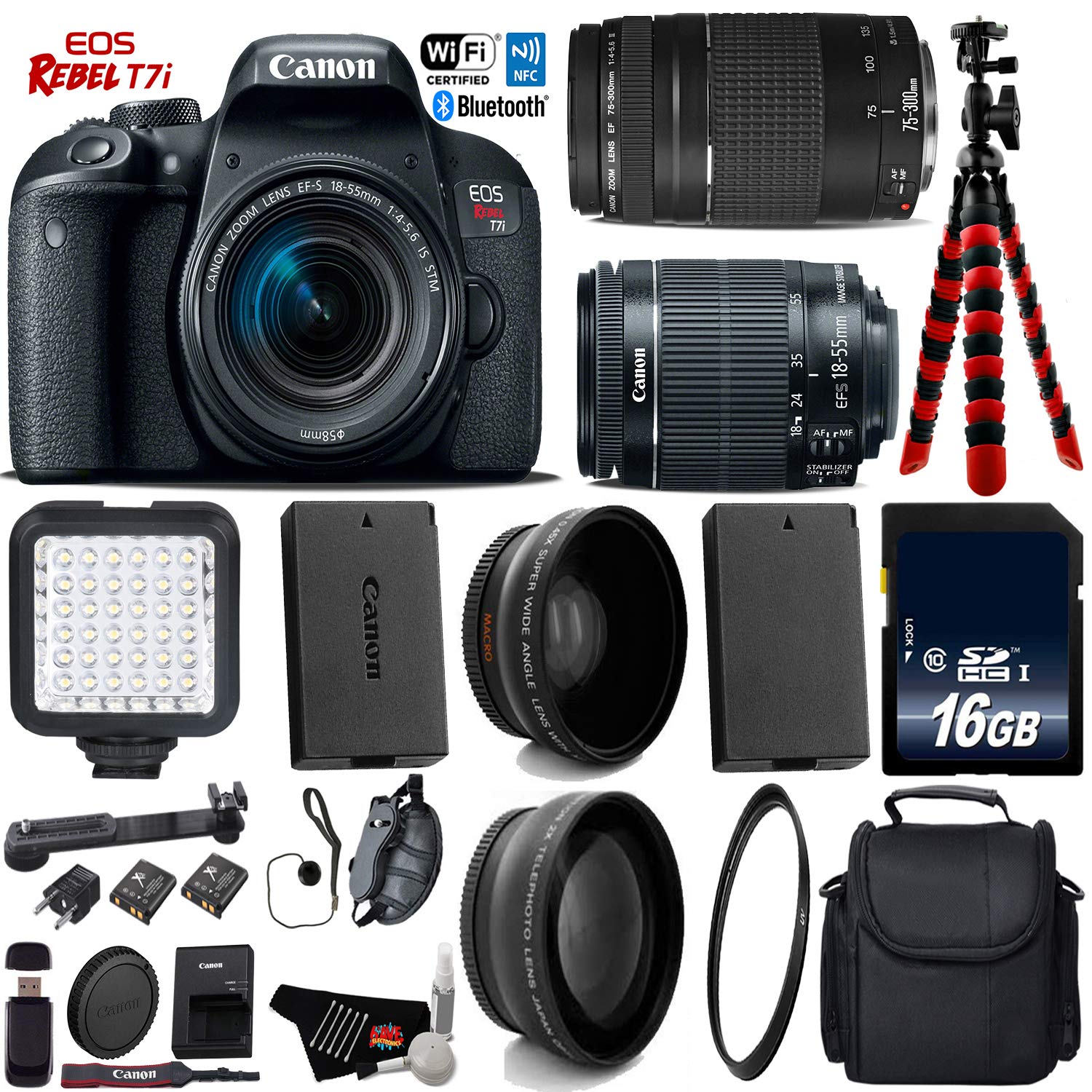 Canon EOS Rebel T7i DSLR Camera + 18-55mm Lens & 75-300mm Lens Bundle 7