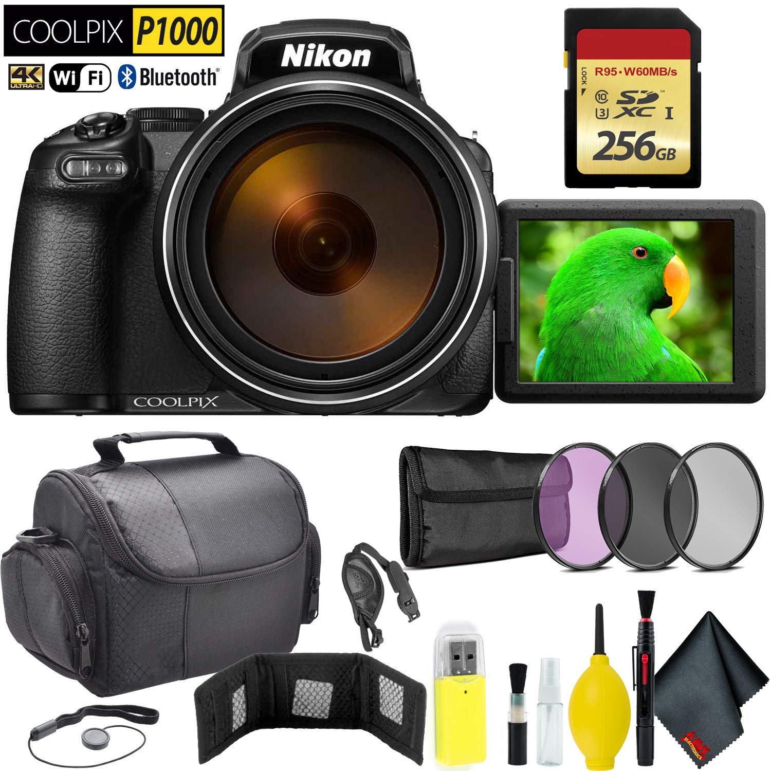 Nikon COOLPIX P1000 Digital Camera + 256GB Memory Card Travel Bundle International Model
