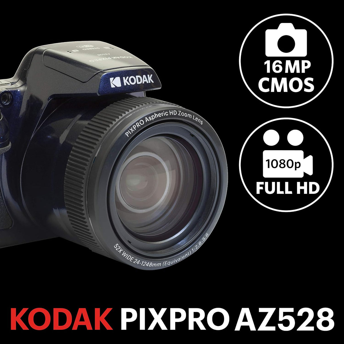 KODAK PIXPRO AZ528 Astro Zoom BSI-CMOS Bridge Digital Camera 16MP 52X 1080p Wi-Fi Midnight Blue