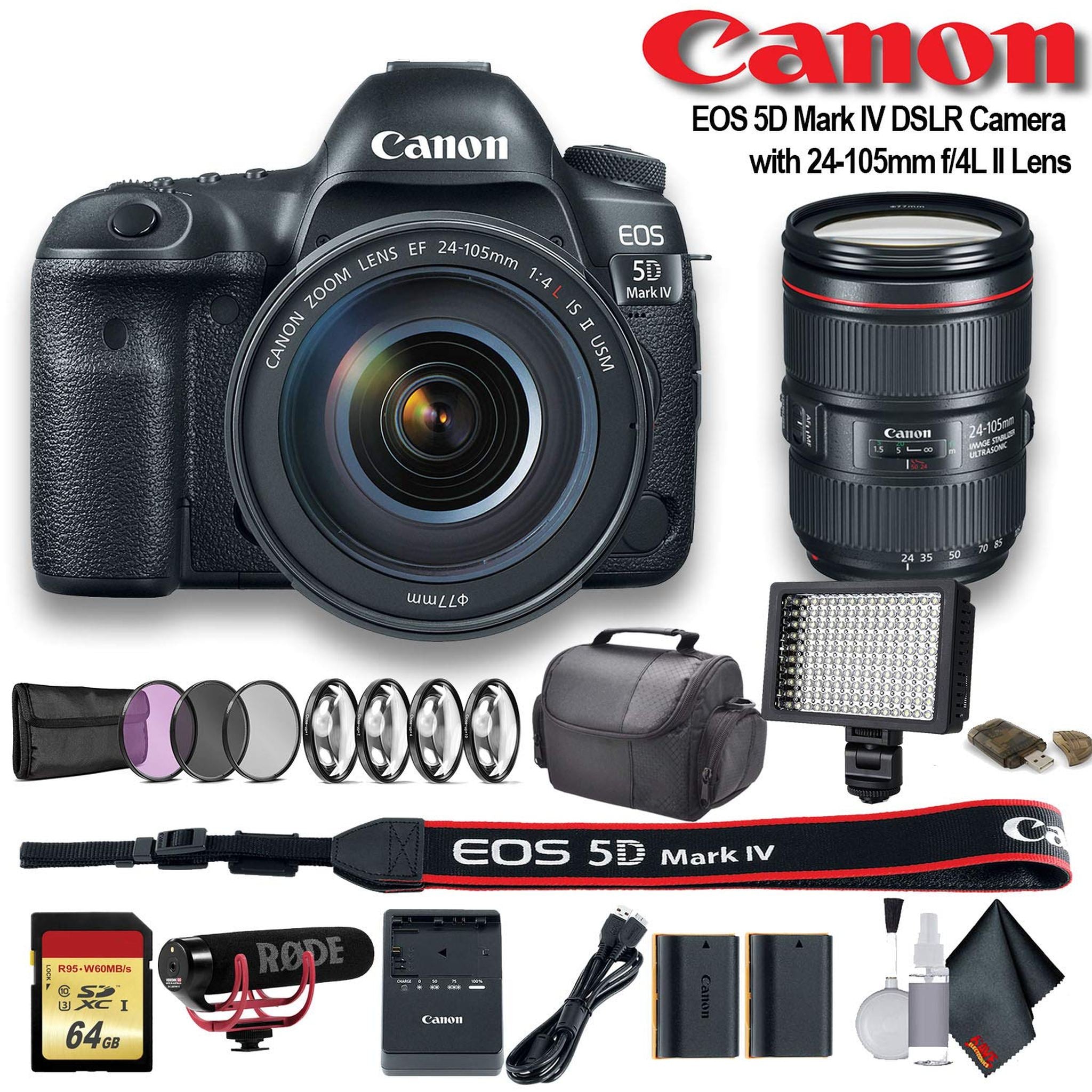 Canon EOS 5D Mark IV DSLR Camera with 24-105mm f/4L II Lens 1483C010 W/Bag, Extra Battery Pro Bundle - Reconditioned Canon