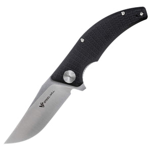 Sargas F60-10: 3.25" D2 Clip Point Satin Folding Blade, Liner Lock, Black G10 Handle, Blue Standoffs, Ball Bearings Steel Will