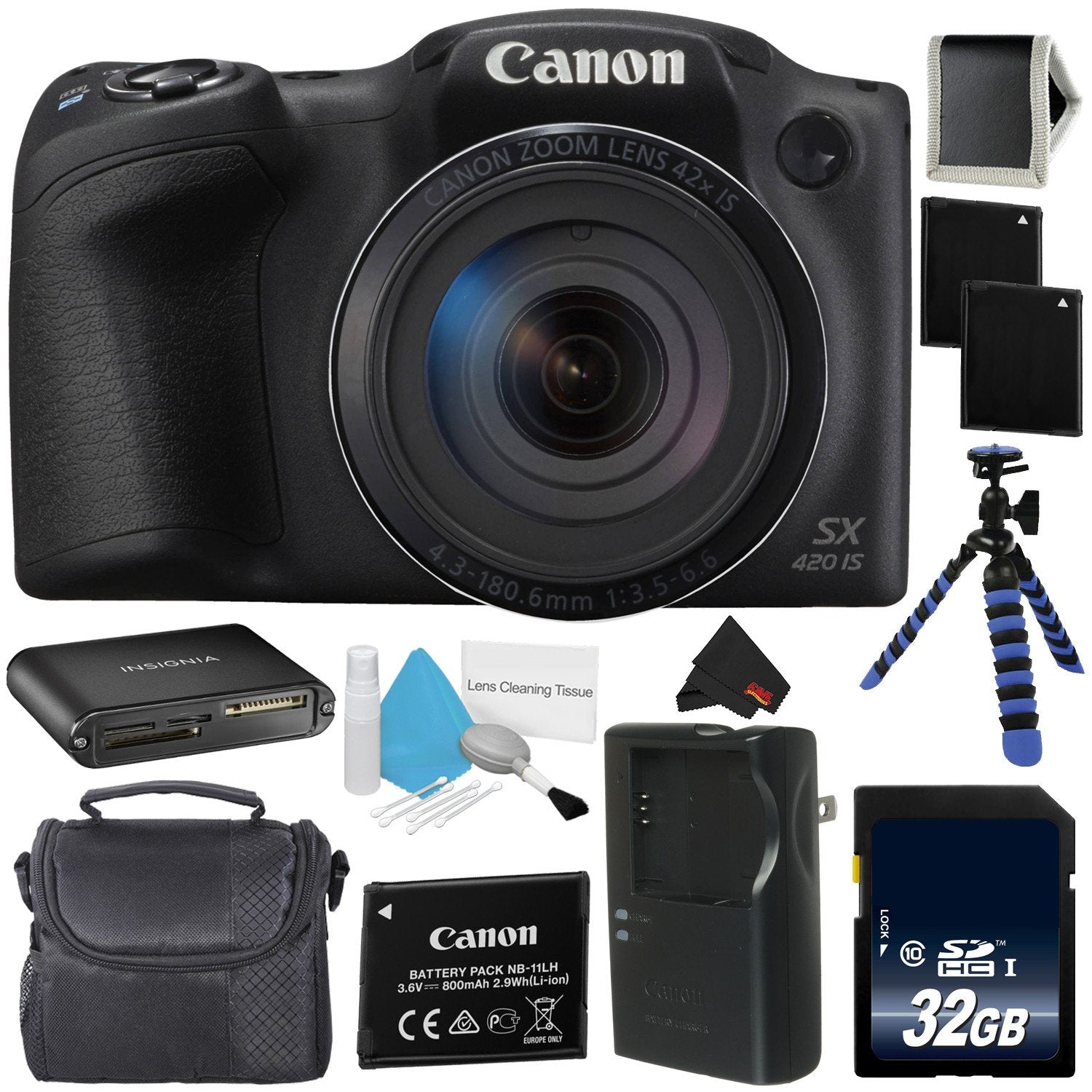 Canon PowerShot SX420 is Digital Camera (Black) 1068C001 International Model + NB-11L Lithium Ion Battery + 32GB Memory