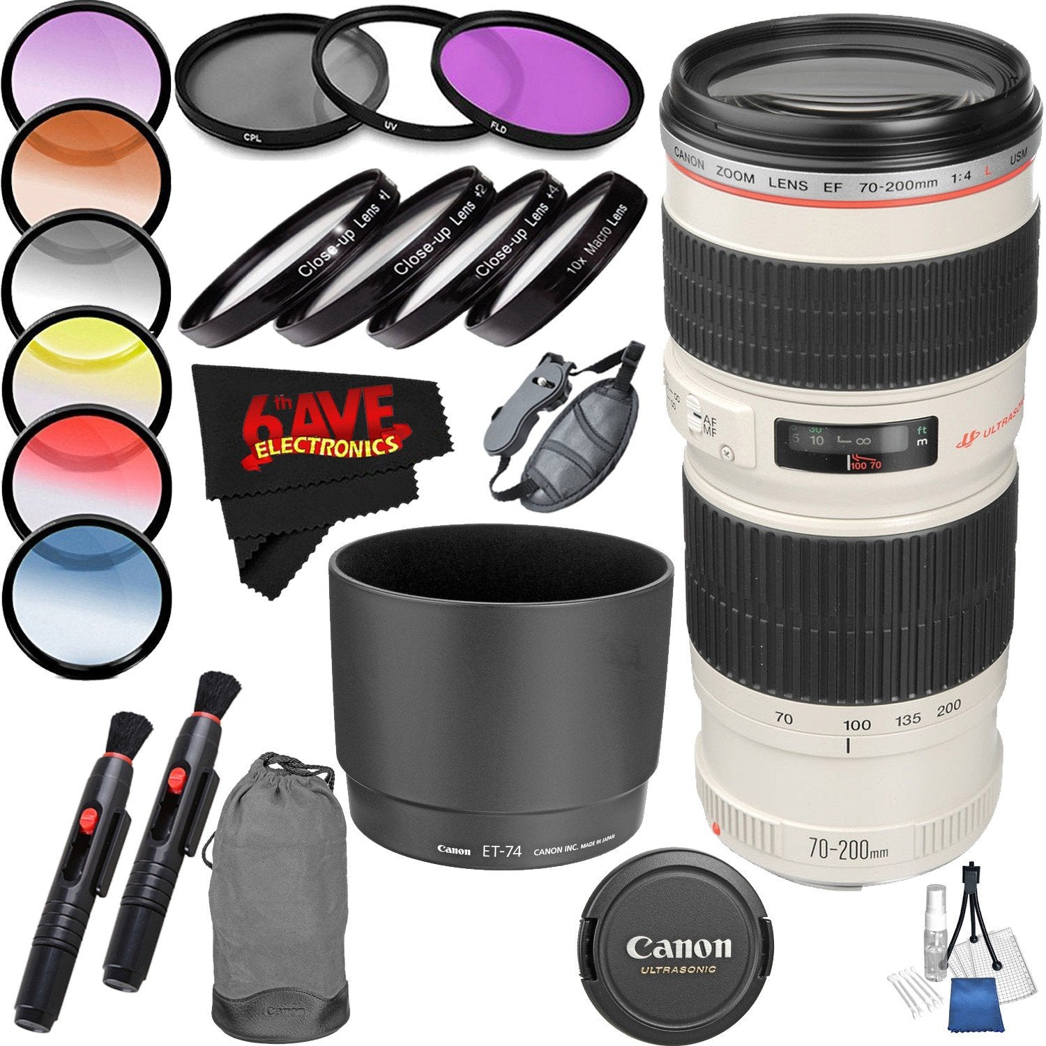Canon EF 70-200mm f/4L USM Lens International Version Professional Accessory Combo