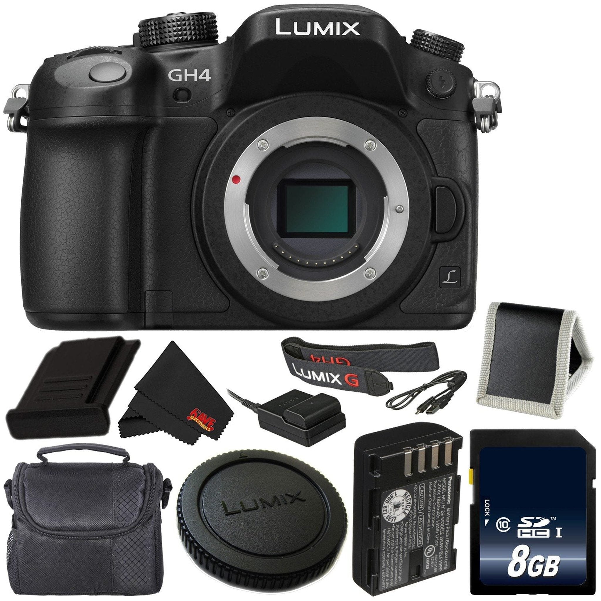 Panasonic DMC-GH4 Digital Camera + 8GB Memory Card + DMW-BLF19 Lithium Ion Battery + Carrying Case Bundle - International