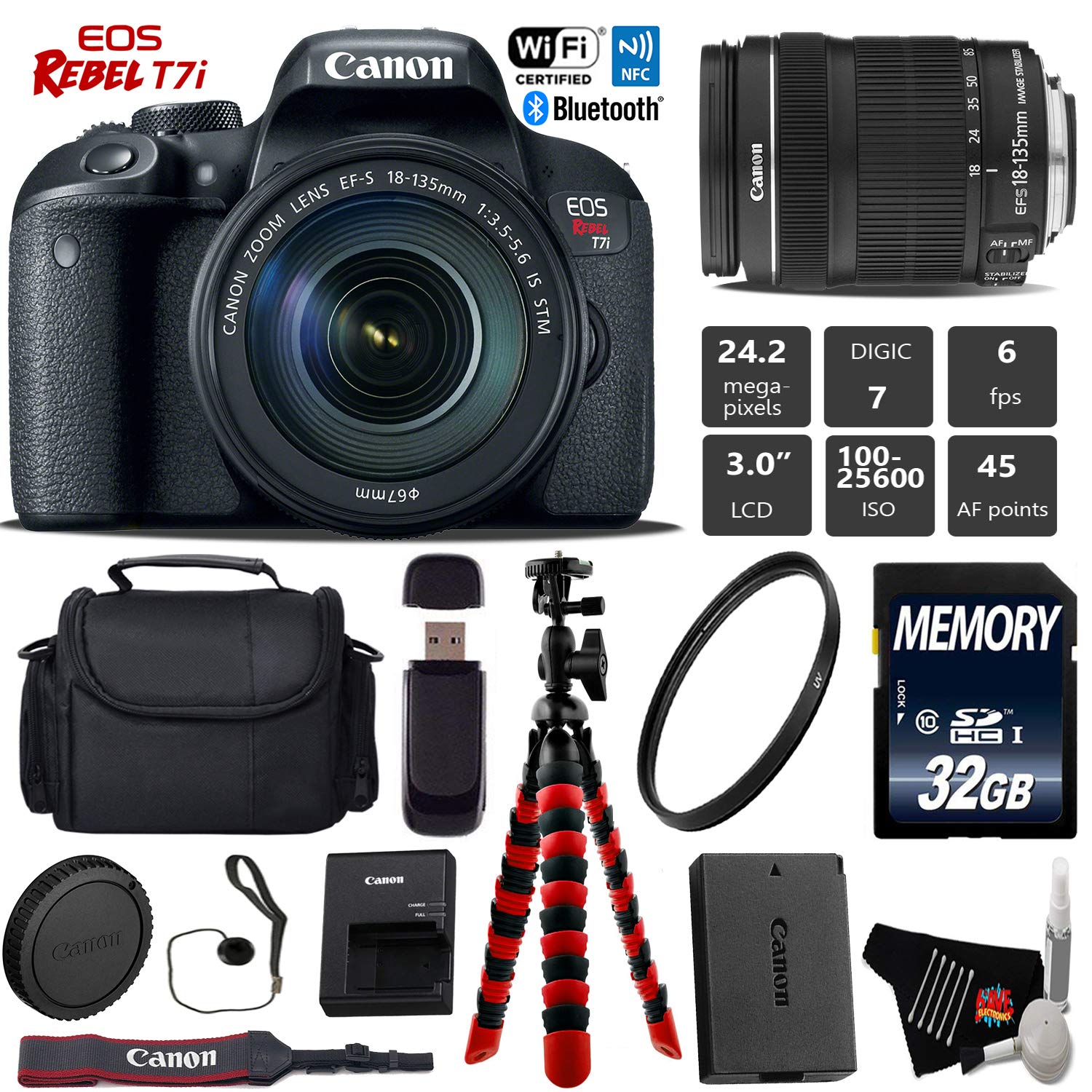 Canon EOS Rebel T7i DSLR Camera with 18-135mm is STM Lens Bundle 2