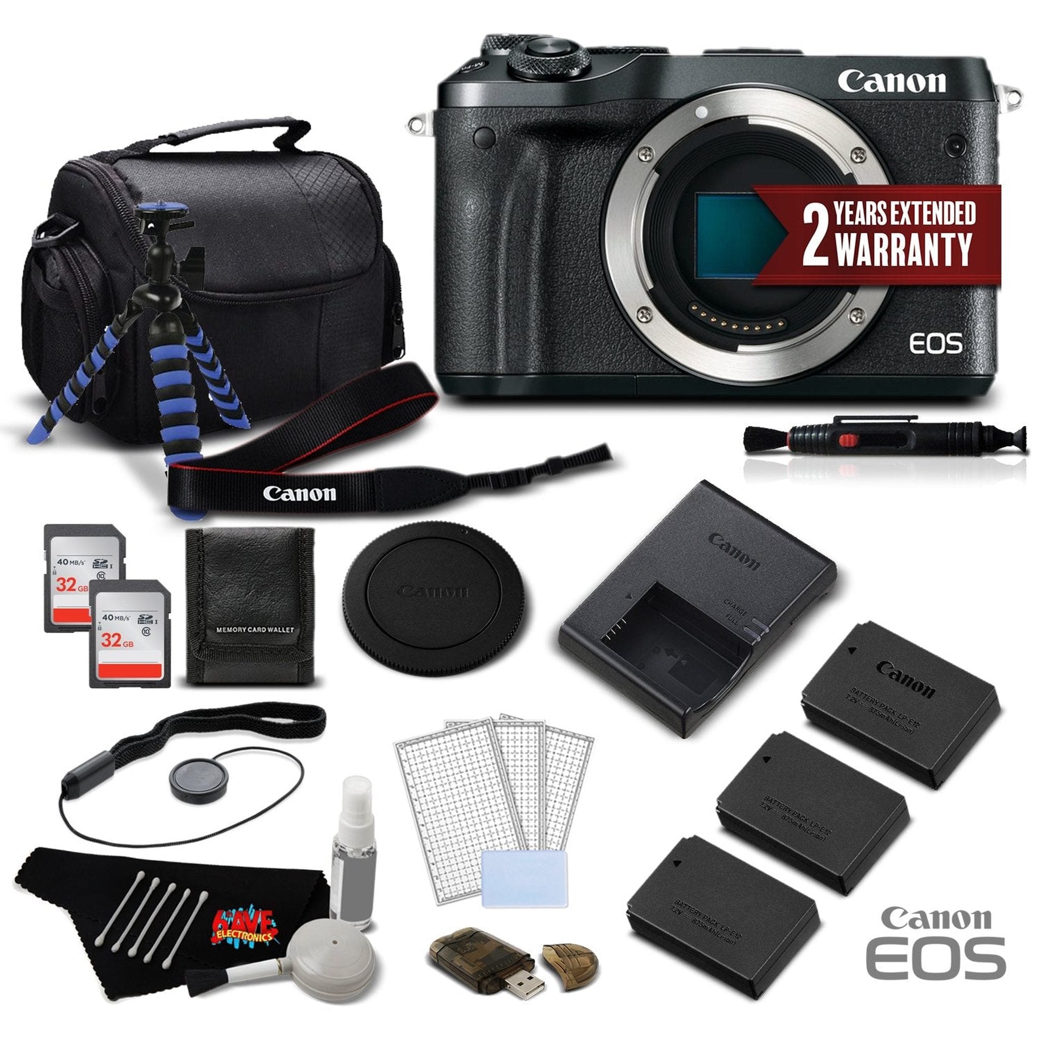 Canon EOS M6 Mirrorless Digital Camera Body Only, Black 1724C001- Deluxe Bundle - International Version Canon