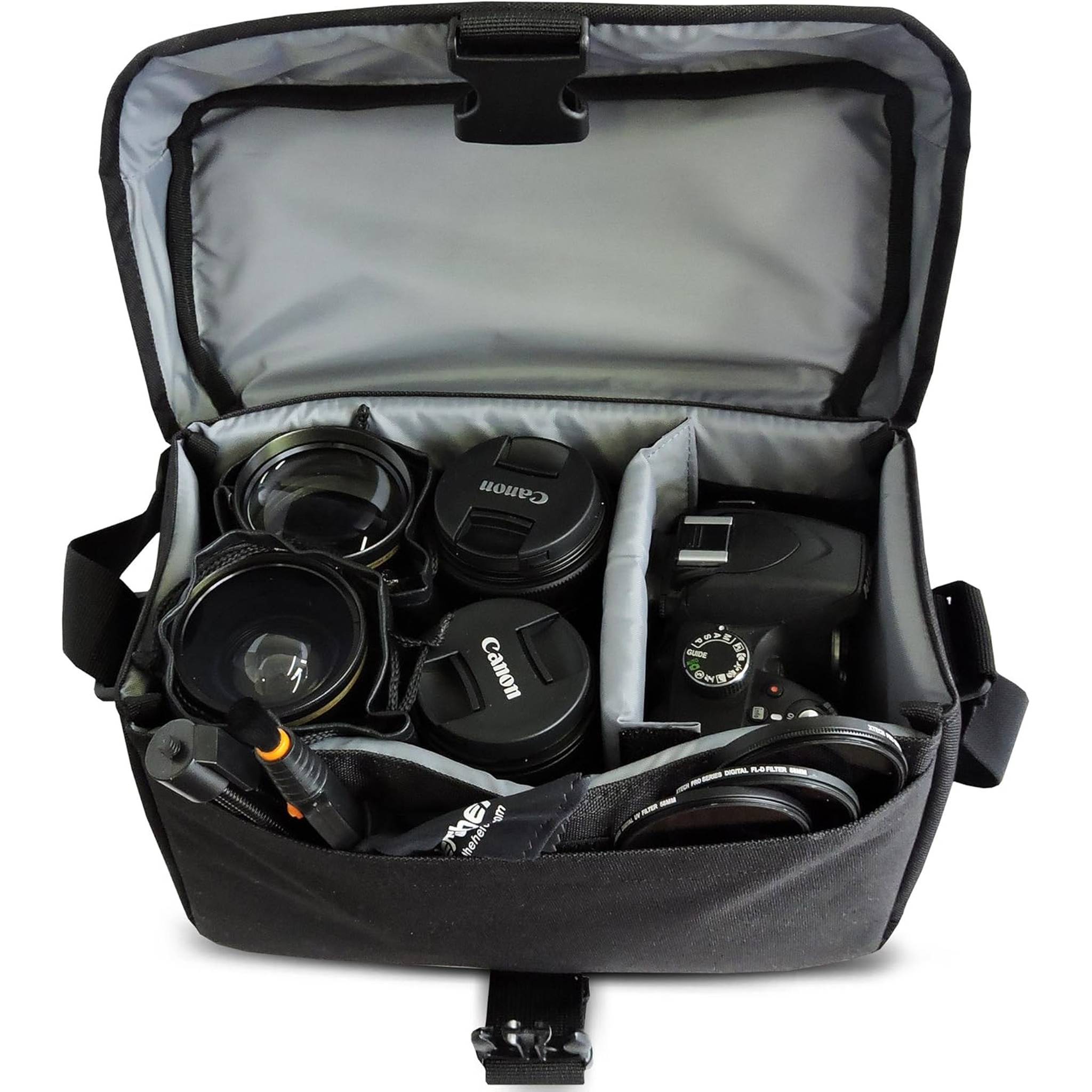 Canon 100ES Padded Digital SLR Camera Case EOS Shoulder Gadget Bag + Fiber Cloth Base Bundle