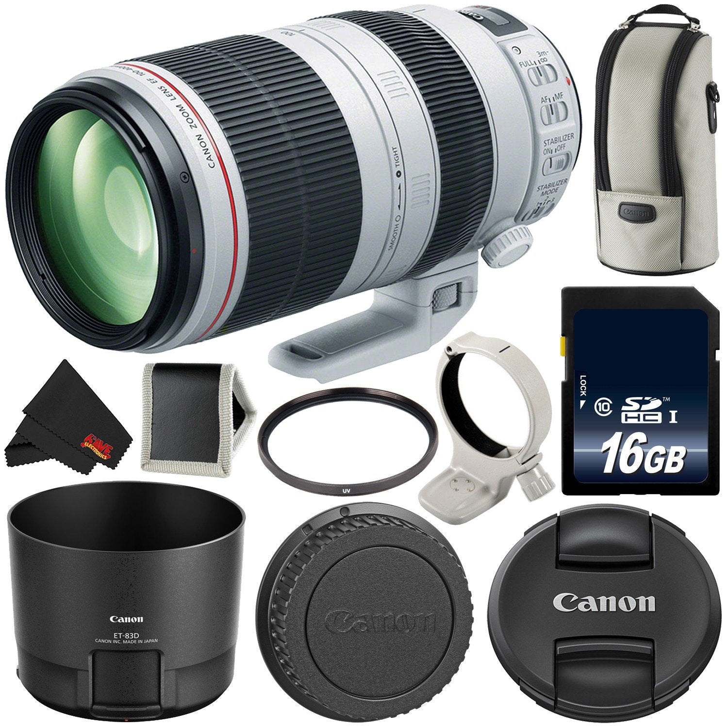 Canon EF 100-400mm f/4.5-5.6L is II USM Zoom Lens International Version Essential Bundle