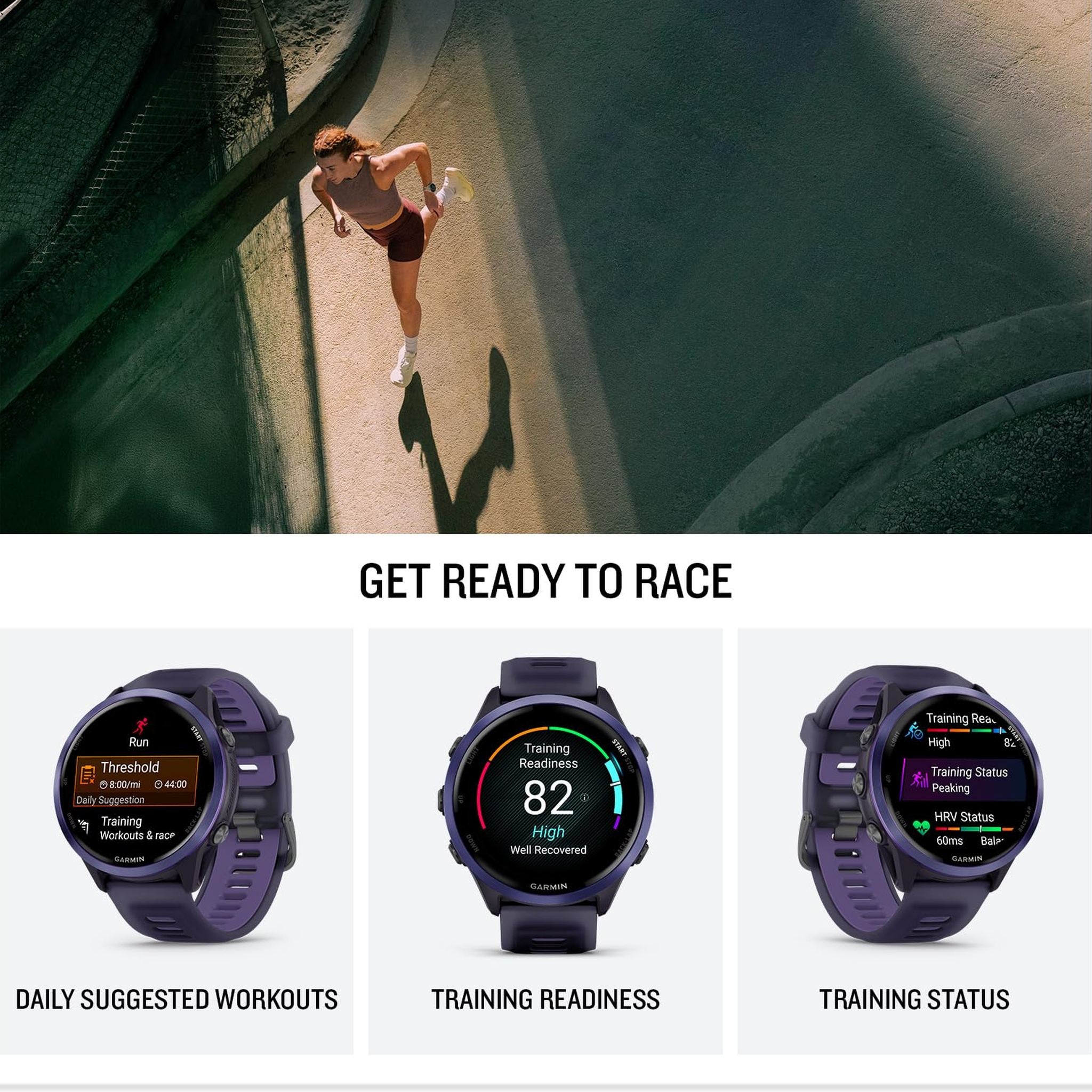 Garmin® Forerunner® 570, 47mm, Advanced GPS Running and Triathlon Smartwatch, AMOLED Display, Training and Recovery Features, Indigo Aluminum with Translucent Imperial Purple/Indigo Band Garmin
