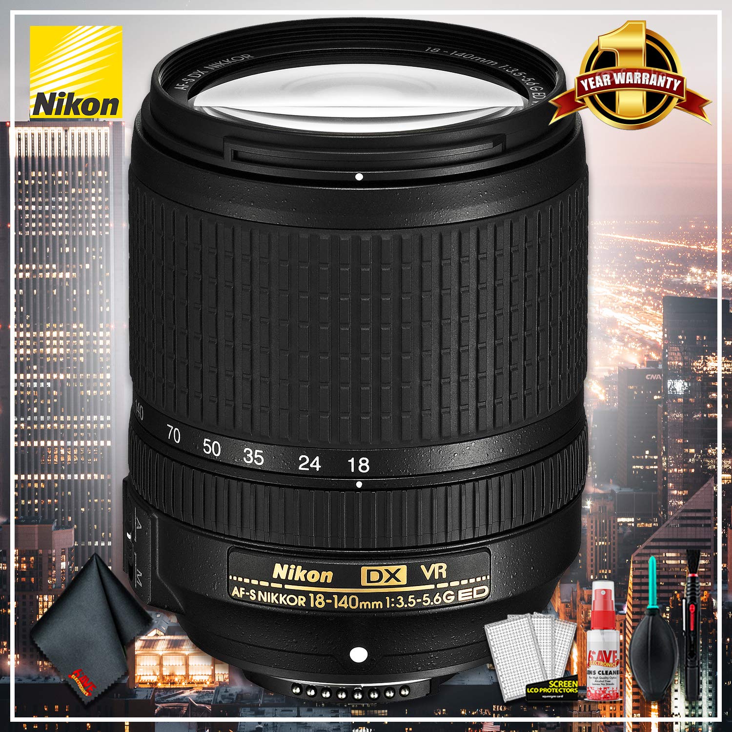 Nikon 18-140MM F/3.5-5.6G ED AF-S DX VR Camera Lens International Model + Cleaning Kit
