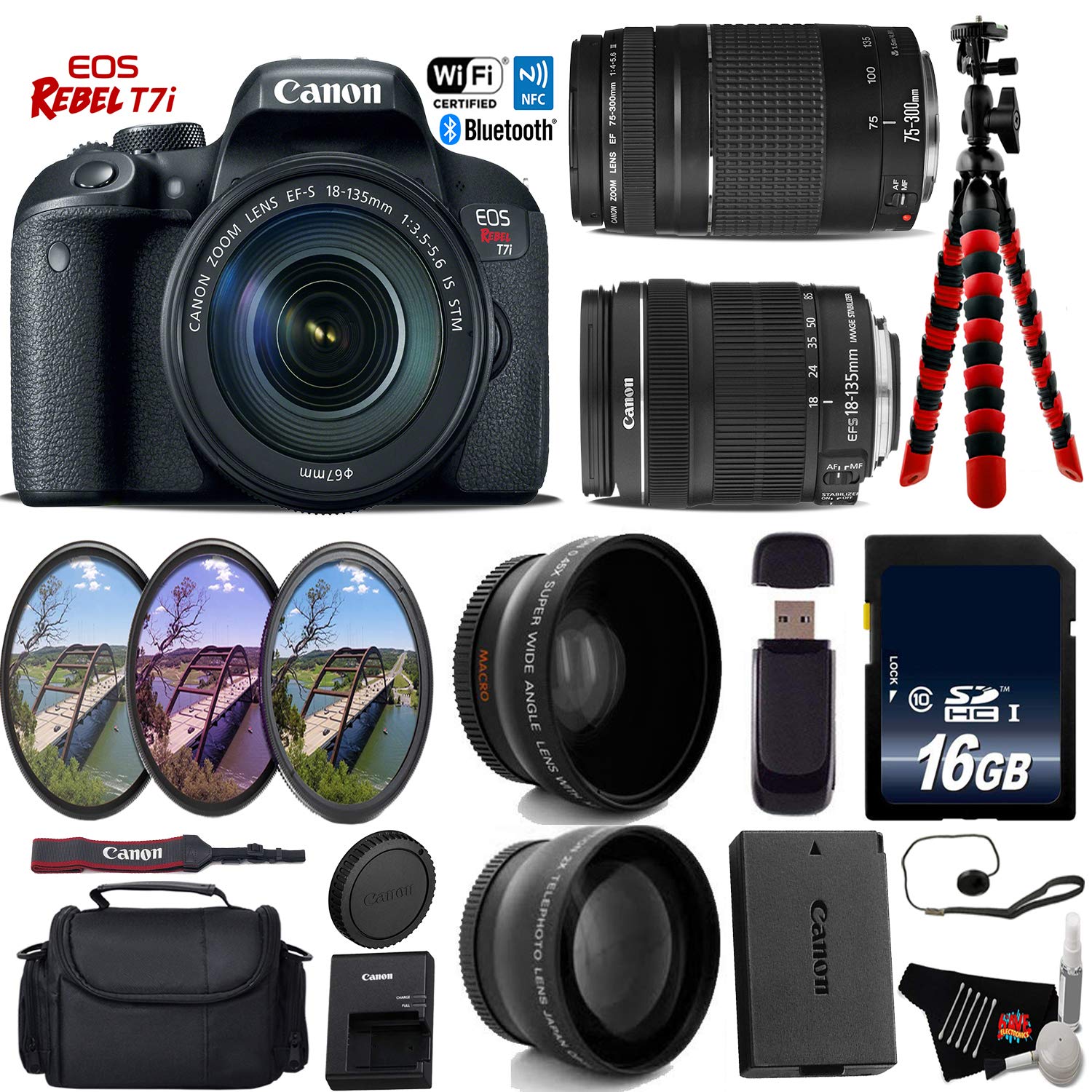 Canon EOS Rebel T7i DSLR Camera + 18-135mm Lens & 75-300mm Lens 16GB Bundle 3