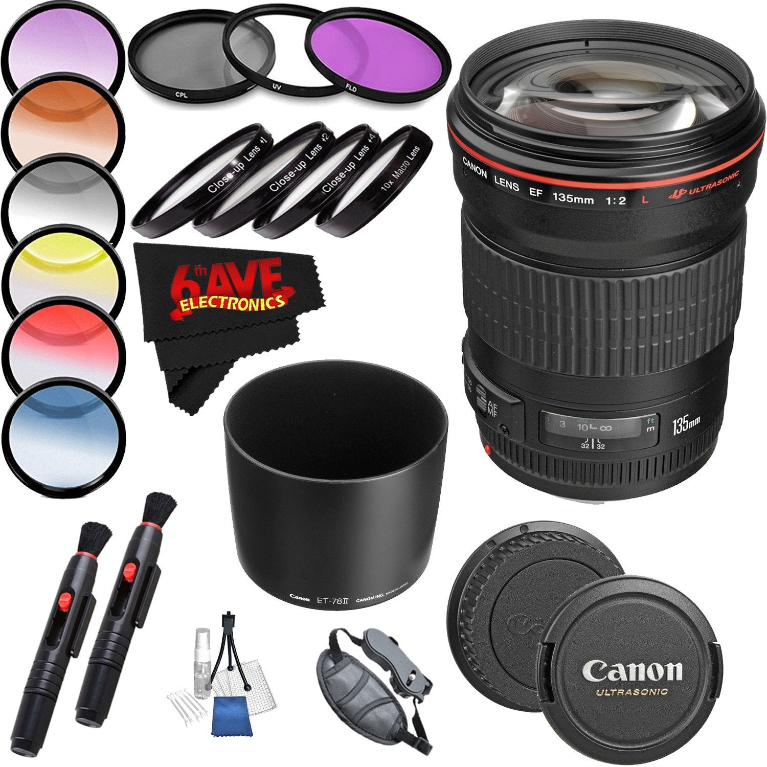 Canon EF 135mm f/2L USM Lens International Version Professional Accessory Combo