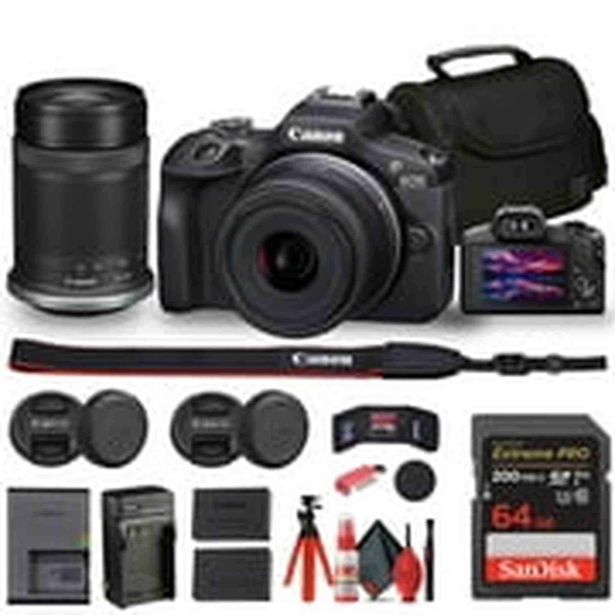 Canon EOS R100 Mirrorless Camera with 18-45mm and 55-210mm Lenses Kit + Bag + More Canon