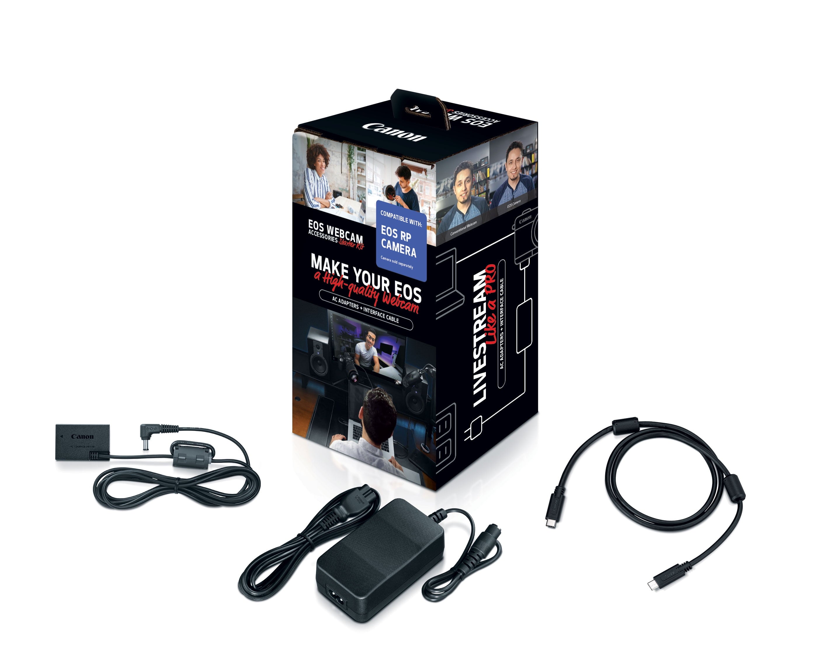 Canon EOS Webcam Accessories Starter Kit for EOS RP, Works with RP Model Digital Camera, USB-C, Interface Cable IFC-100U, AC Adapter AC-E6N, & DC Coupler DR-E18, for Streaming, Teaching, Working