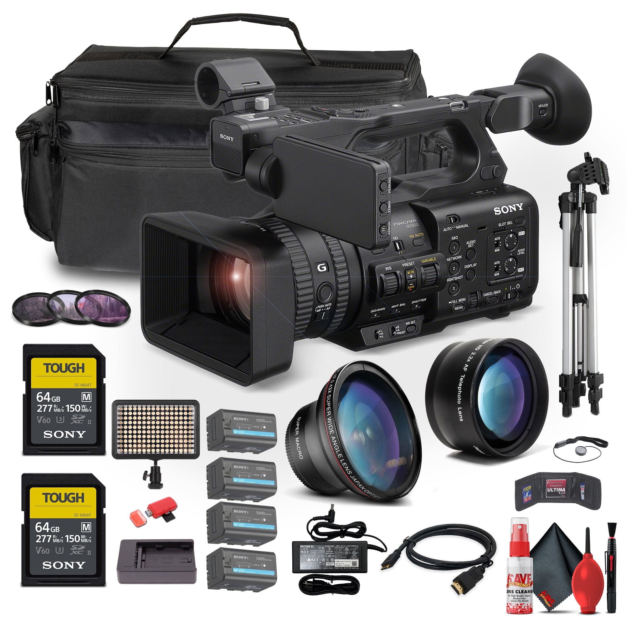 Sony PXW-Z200 XDCAM Camcorder + 3 x BP-U35 Battery + 2 x 64GB Cards + Case + More