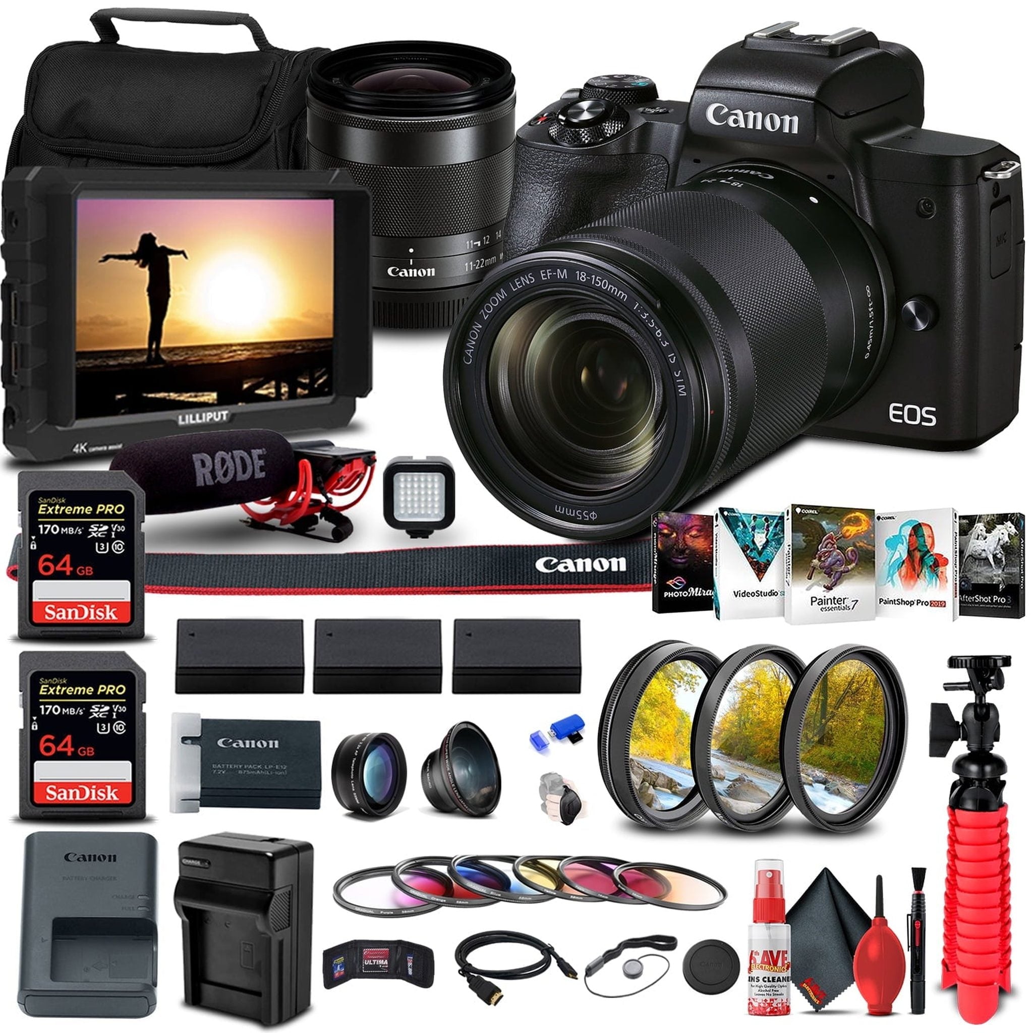 Canon EOS M50 Mark II Mirrorless Camera W/ EF-M 18-150mm Lens + Monitor Bundle