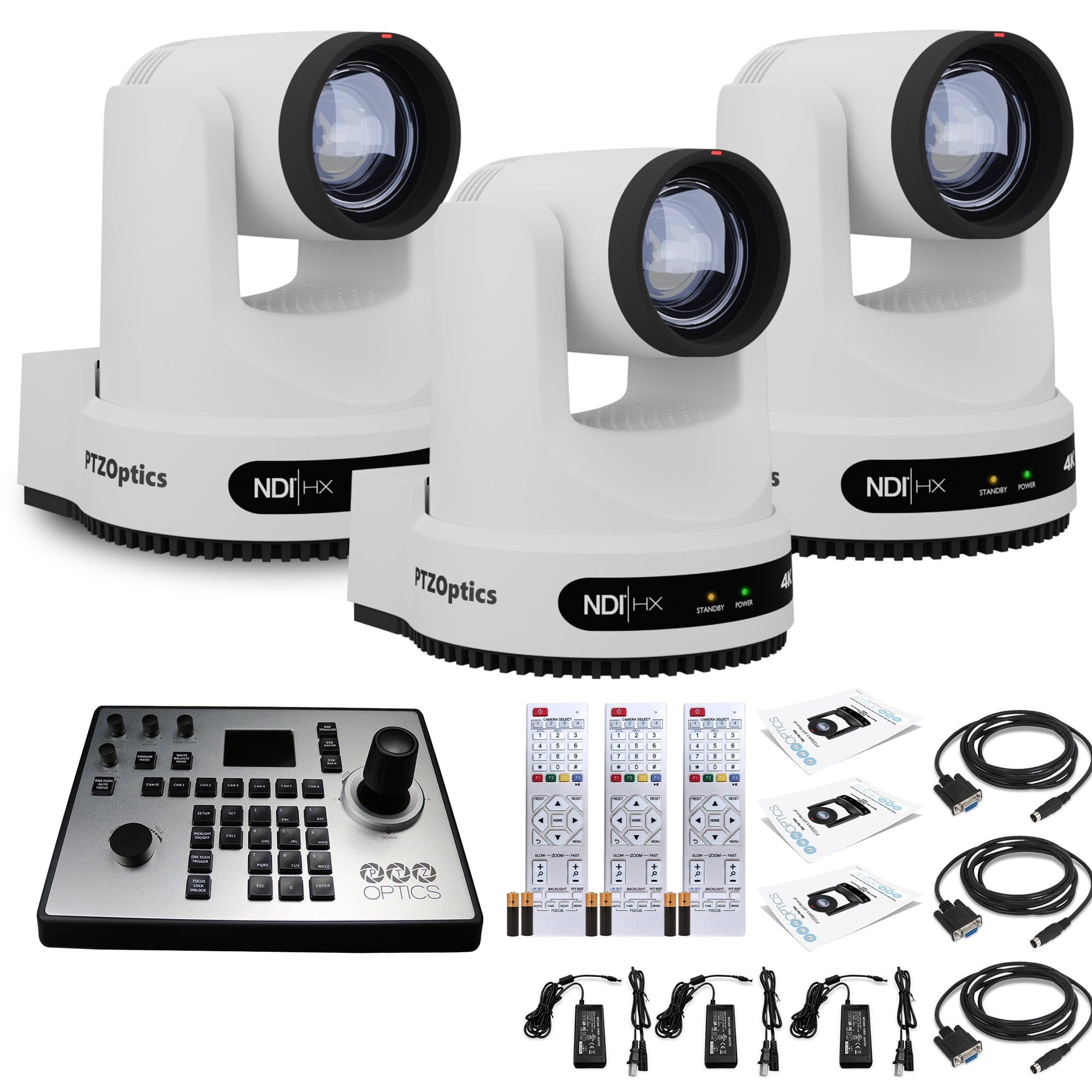 3 x PTZOptics Move 4K PTZ Camera with 12x Zoom White PT12X-4K-WH-G3 + PT-JOY-G4 Controller