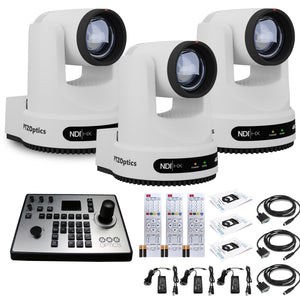 3 x PTZOptics Move 4K PTZ Camera with 12x Zoom White PT12X-4K-WH-G3 + PT-JOY-G4 Controller