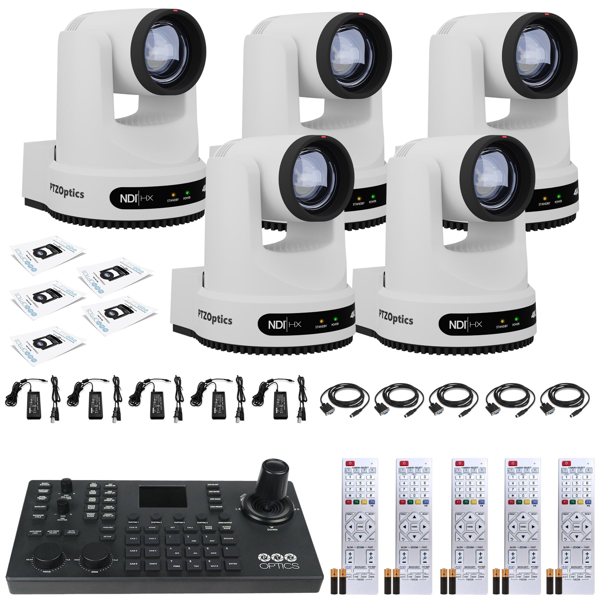 5 x PTZOptics Move 4K PTZ Camera with 12x Zoom White PT12X-4K-WH-G3 + SuperJoy PTZ Controller