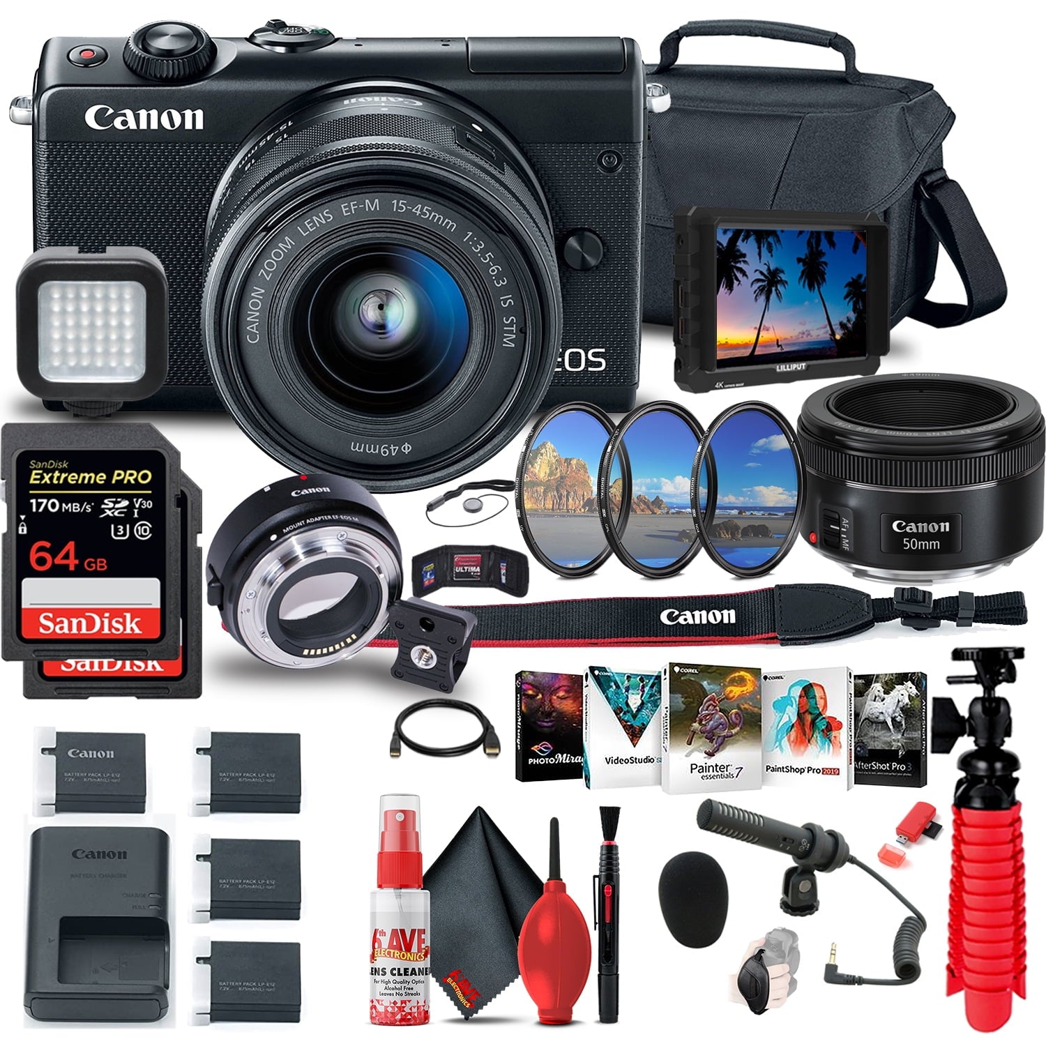 Canon EOS M100 Mirrorless Digital Camera with 15-45mm Lens 2209C011 + More