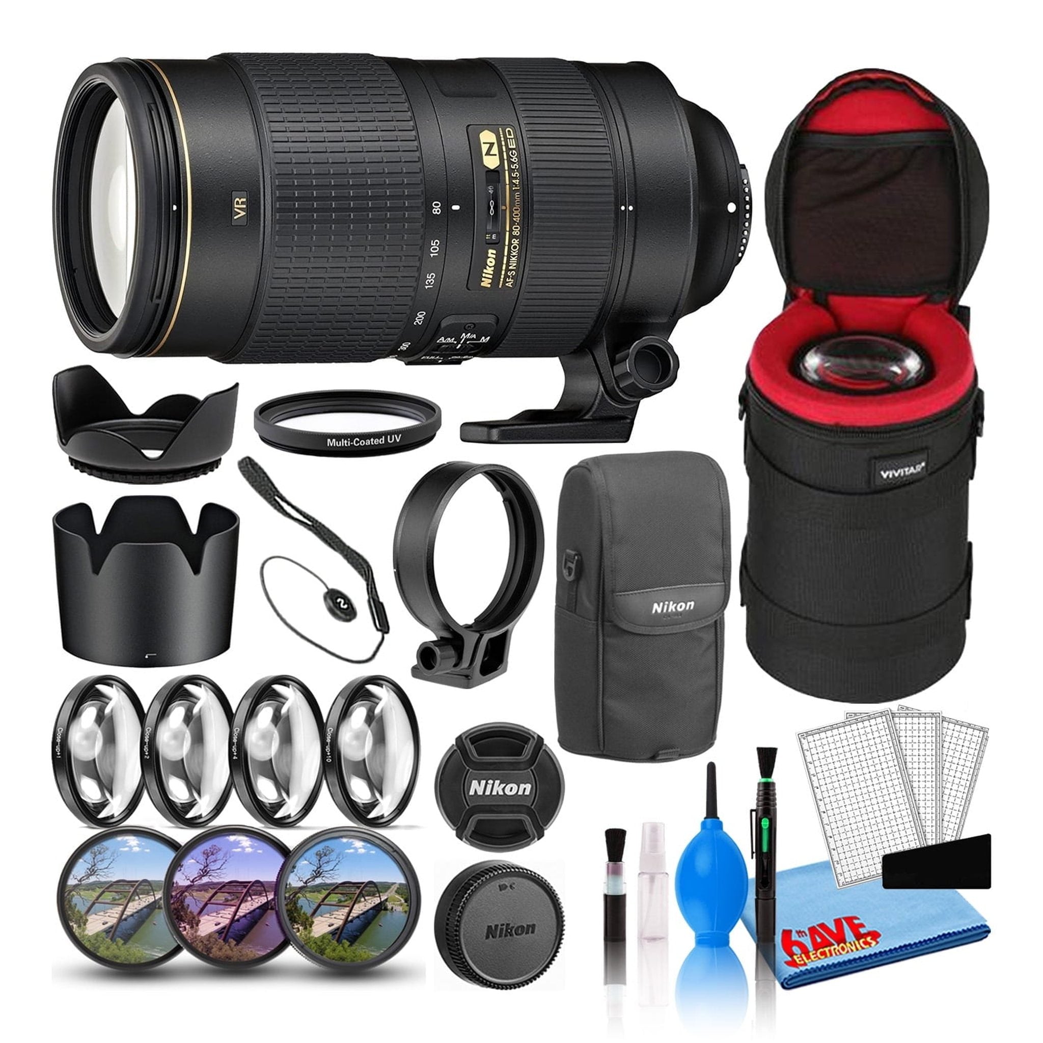 Nikon AF-S 80-400mm f/4.5-5.6G ED VR Lens 2208 Intl Model Bundle
