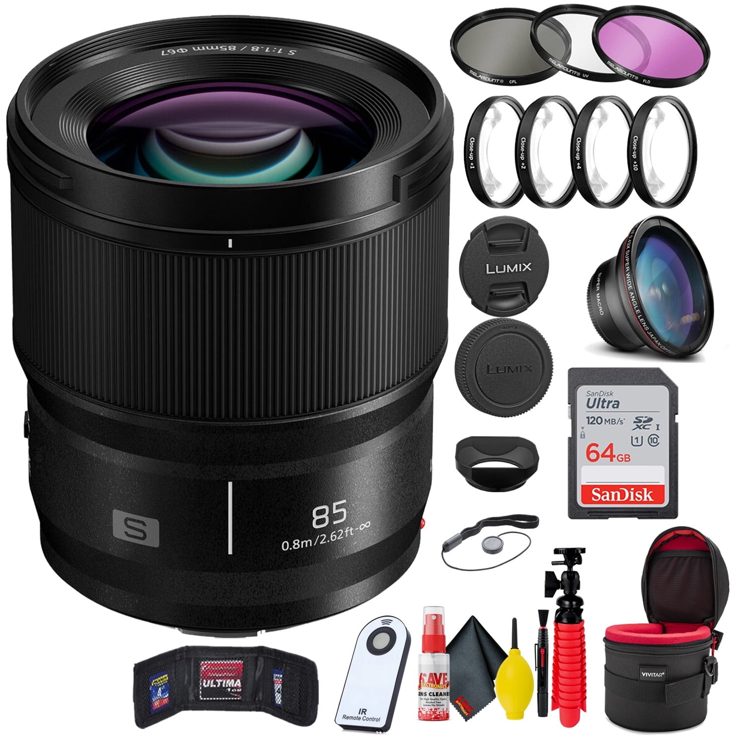 Panasonic Lumix S 85mm f/1.8 Lens + Accessories Bundle Starter Bundle