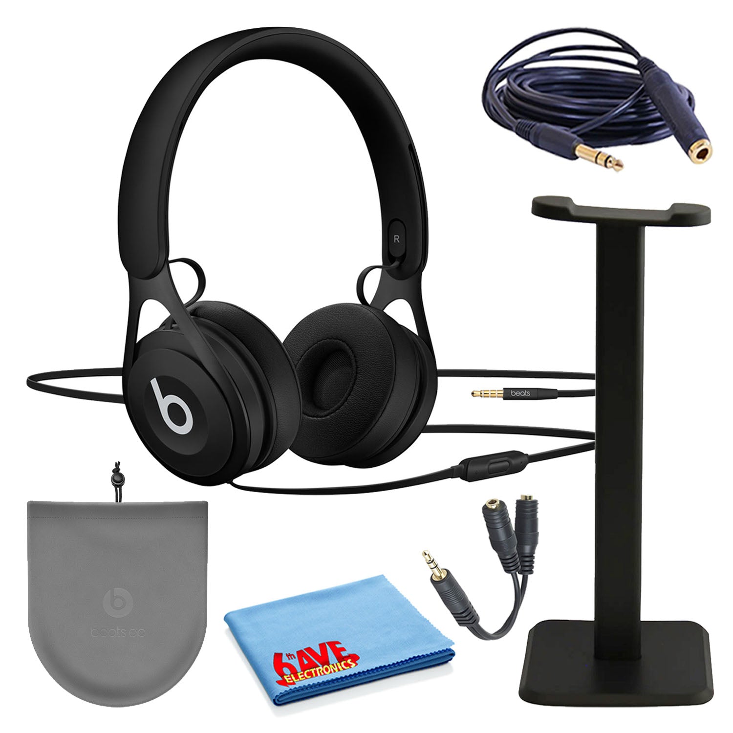 Beats EP On-Ear Wired Headphones Bundle with Stand + Extension Cable + Splitter -