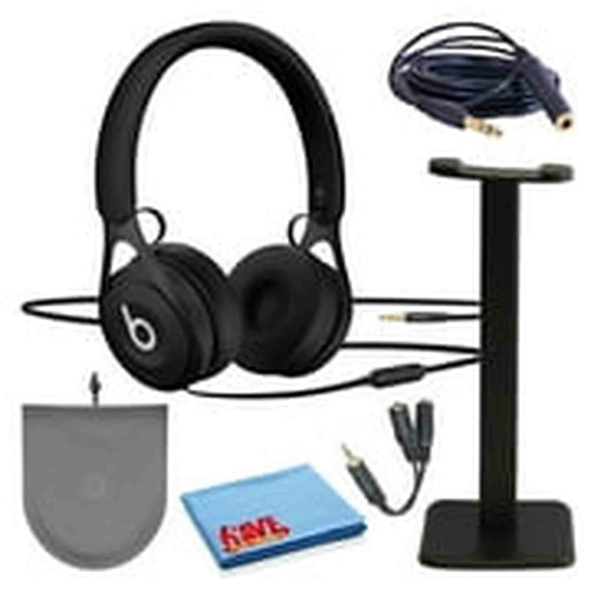 Beats EP On-Ear Wired Headphones Bundle with Stand + Extension Cable + Splitter -